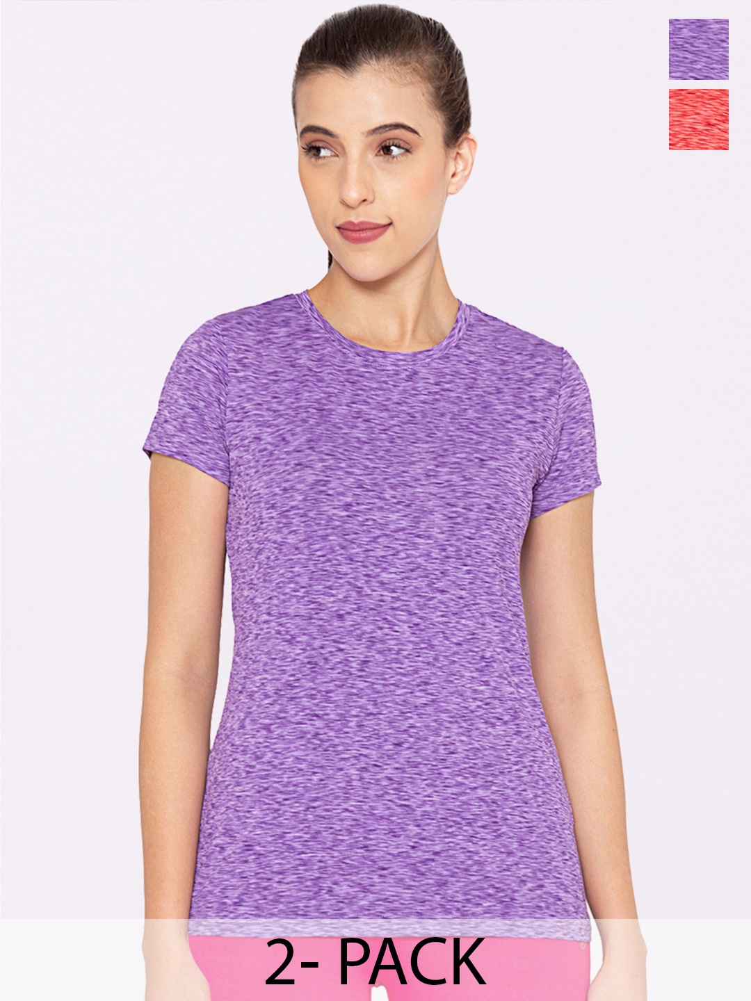 

BODYACTIVE Pack of 2 Round Neck T-shirt, Purple