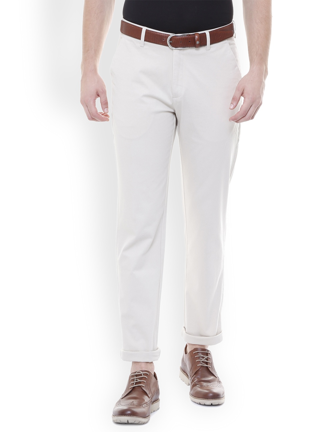 

Peter England Men Khaki Slim Fit Solid Regular Trousers