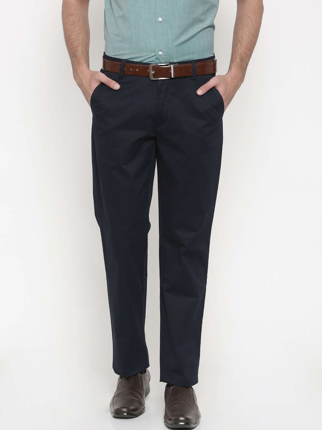 

Peter England Men Navy Blue Slim Fit Solid Formal Trousers