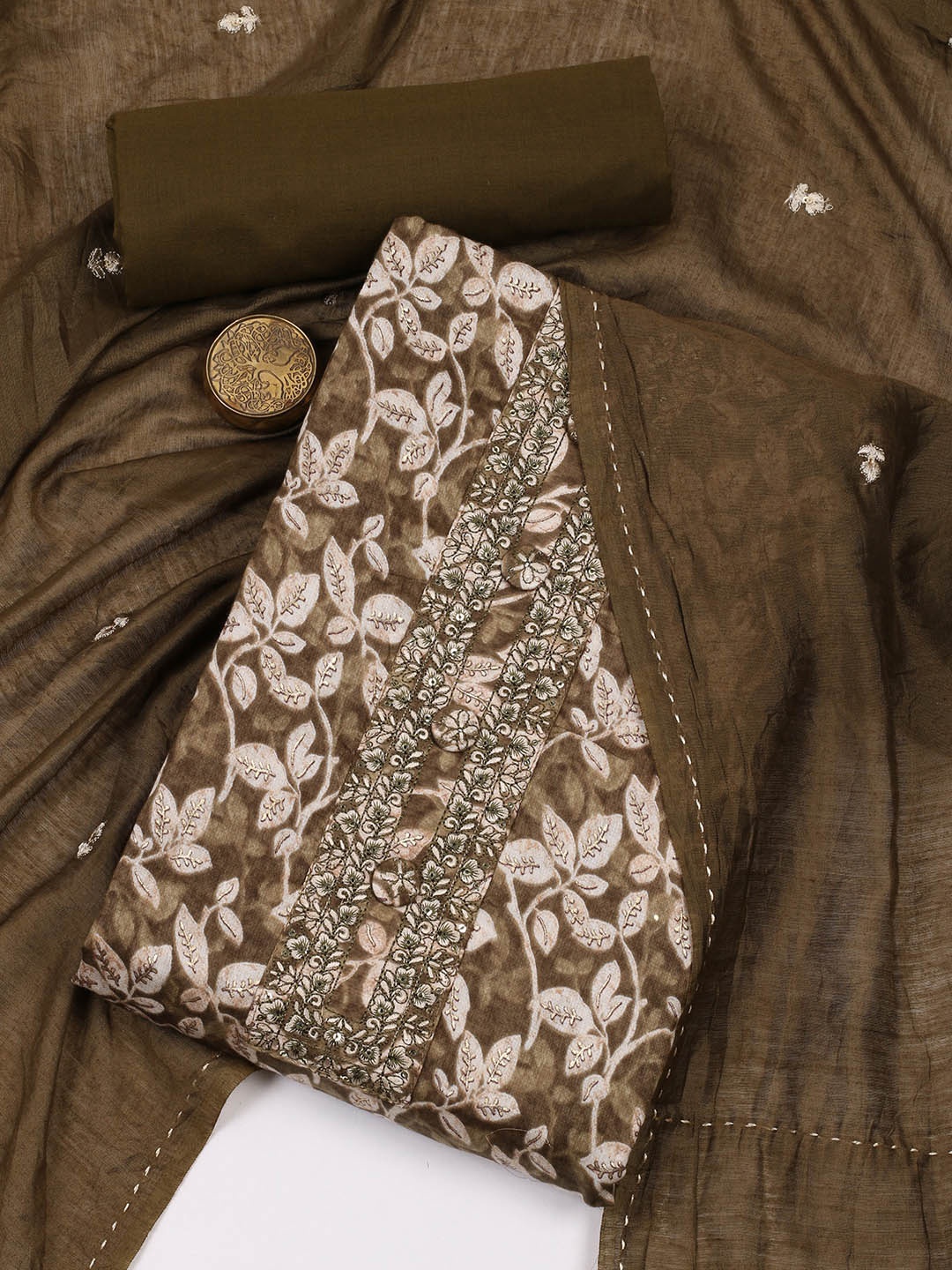 

Meena Bazaar Floral Printed Unstitched Dress Material, Green