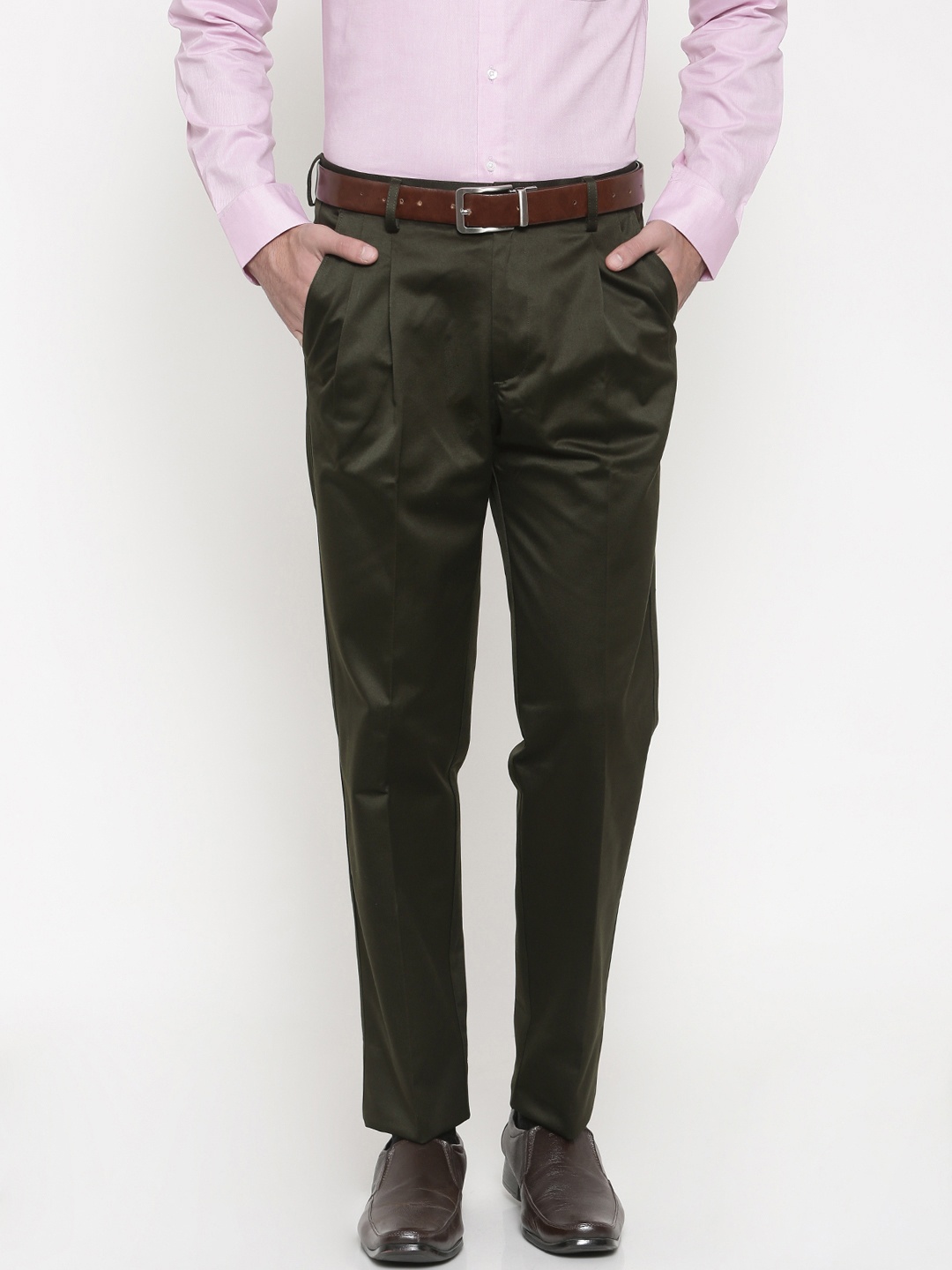 

Peter England Men Green Smart Regular Fit Solid Formal Trousers