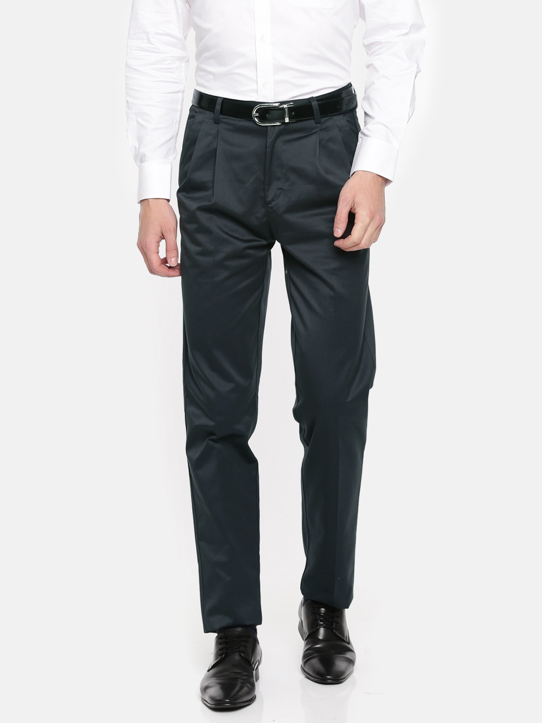 

Peter England Men Charcoal Grey Smart Regular Fit Solid Formal Trousers