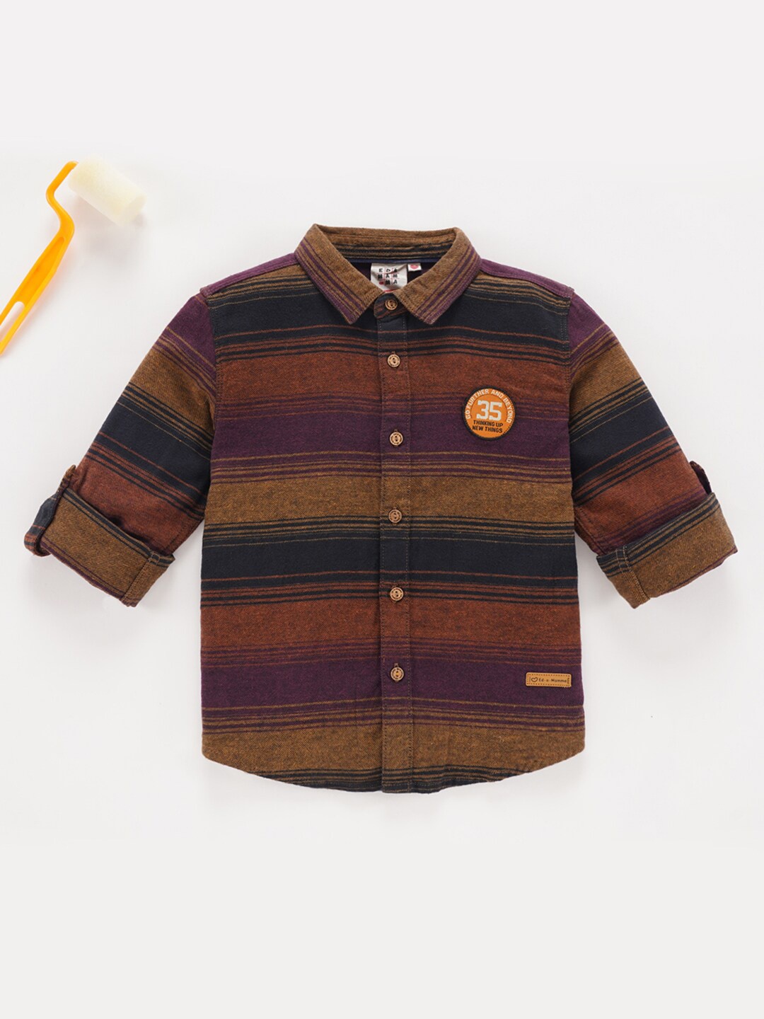 

Ed-a-Mamma Boys Horizontal Stripes Opaque Striped Cotton Casual Shirt, Purple