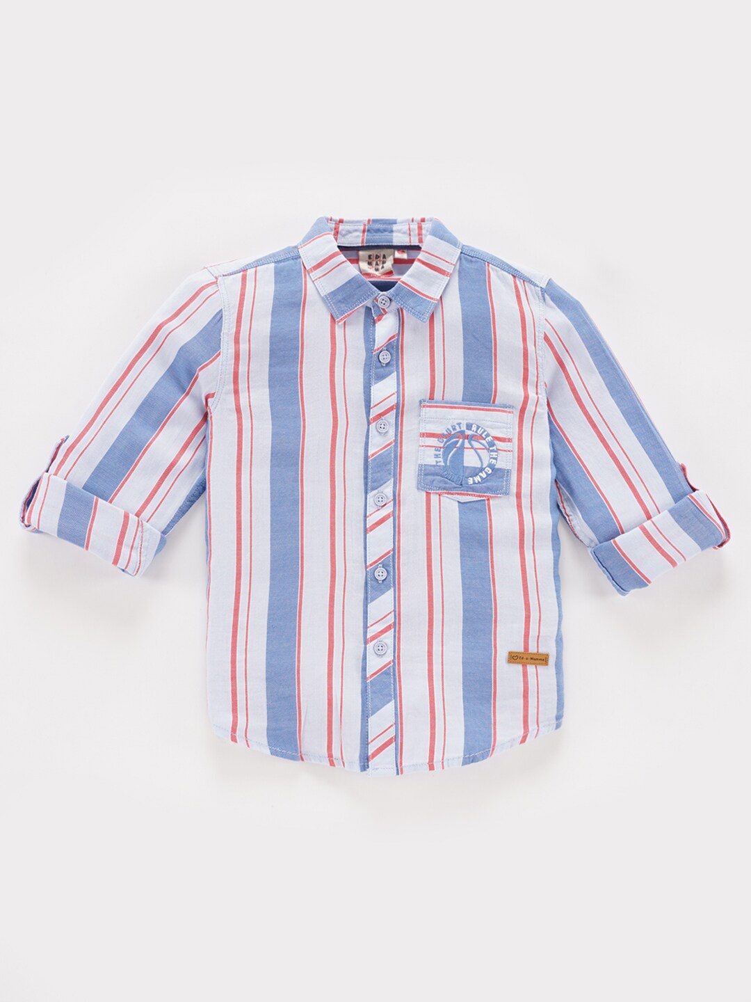 

Ed-a-Mamma Boys Multi Stripes Opaque Striped Cotton Casual Shirt, Blue