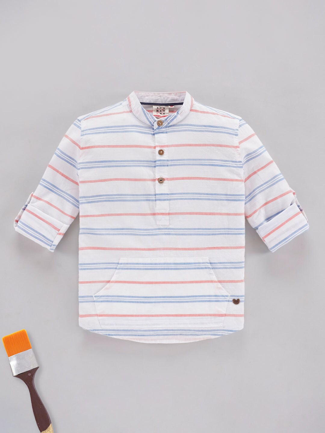 

Ed-a-Mamma Boys Horizontal Stripes Opaque Striped Cotton Casual Shirt, White