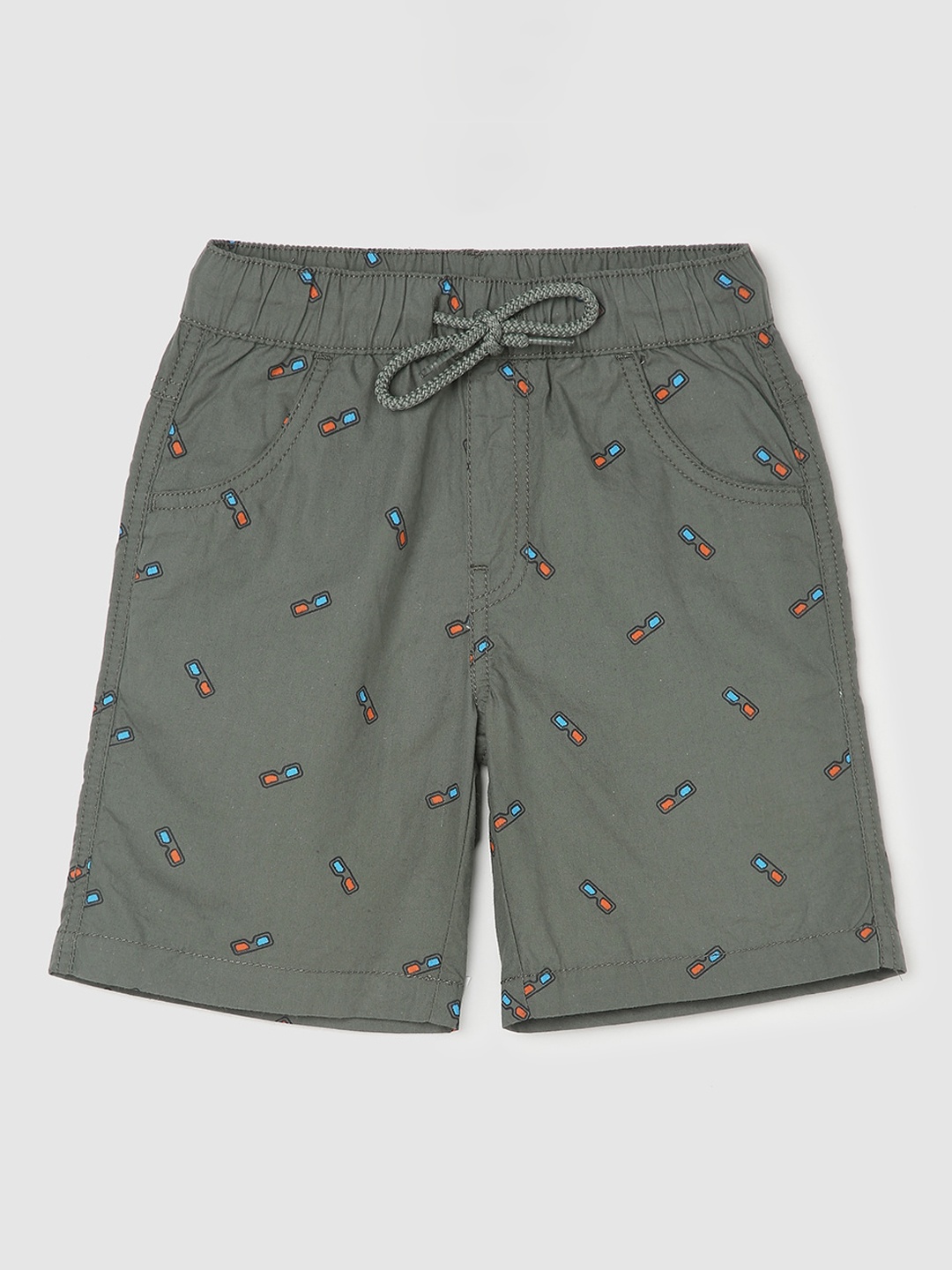 

max Boys Green Conversational Printed Regular Fit Cotton Shorts