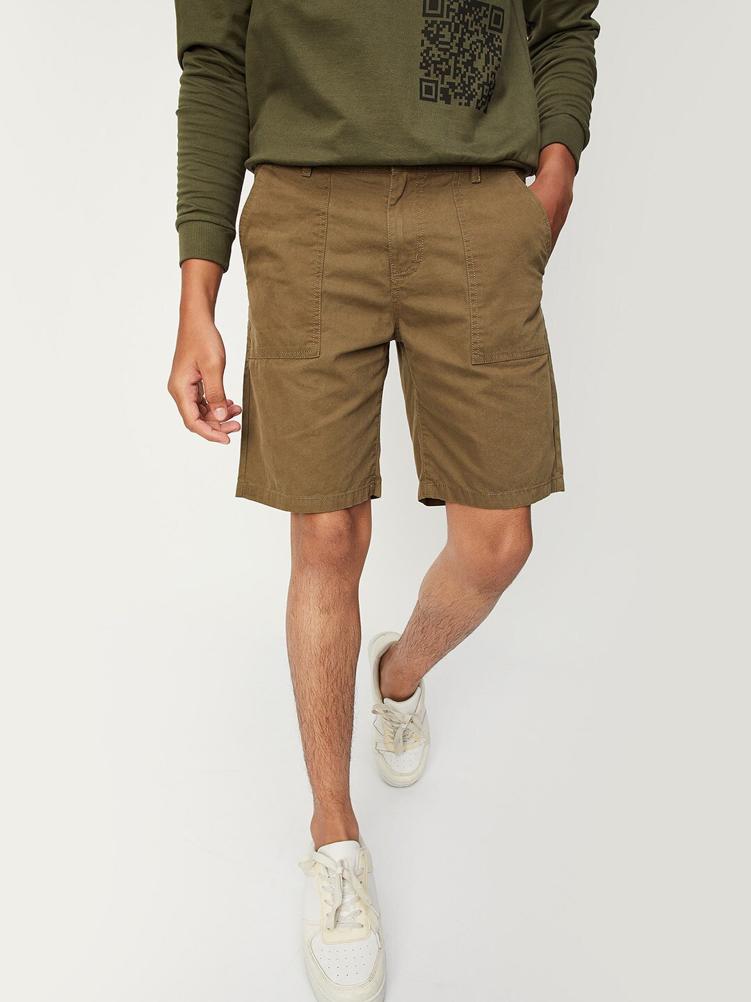 

max Boys Mid-Rise Pure Cotton Shorts, Olive
