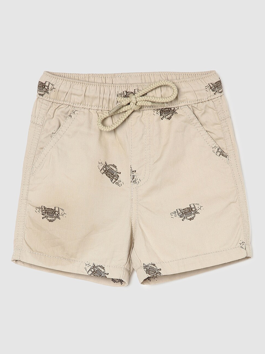 

max Infant Boys Printed Regular Fit Cotton Shorts, Beige