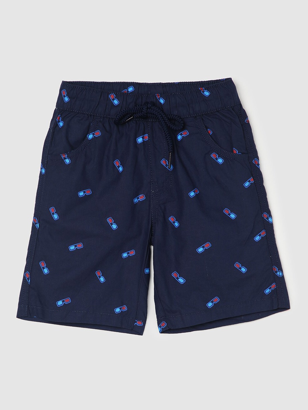 

max Infant Boys Printed Regular Fit Cotton Shorts, Navy blue