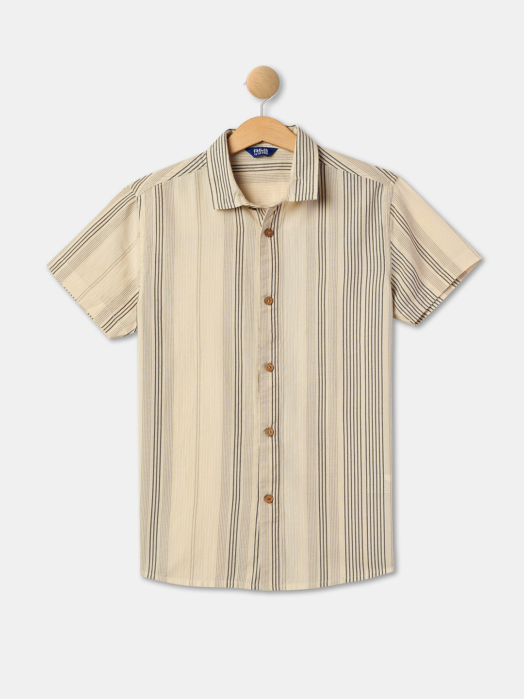 

R&B Boys Opaque Striped Cotton Casual Shirt, Beige