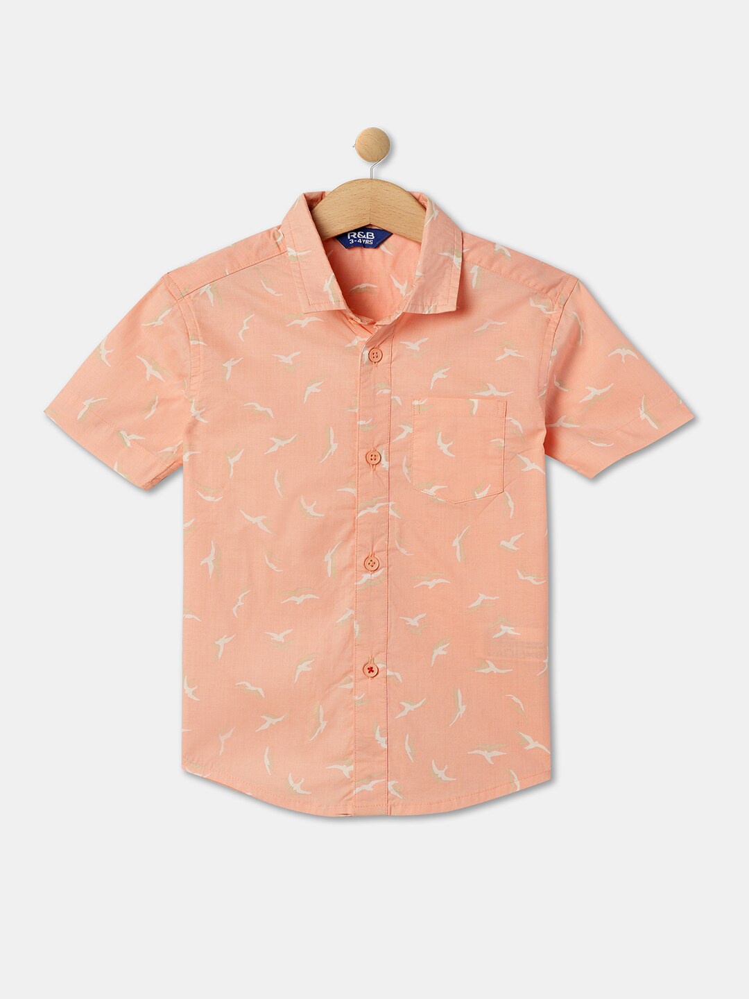 

R&B Boys Opaque Printed Cotton Casual Shirt, Pink