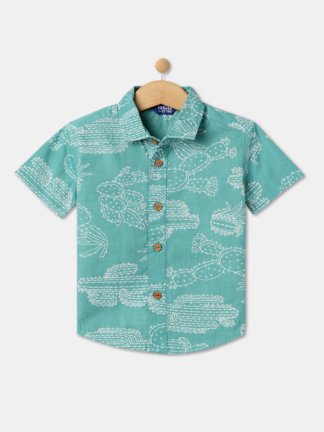 

R&B Boys Conversational Printed Cotton Casual Shirt, Green