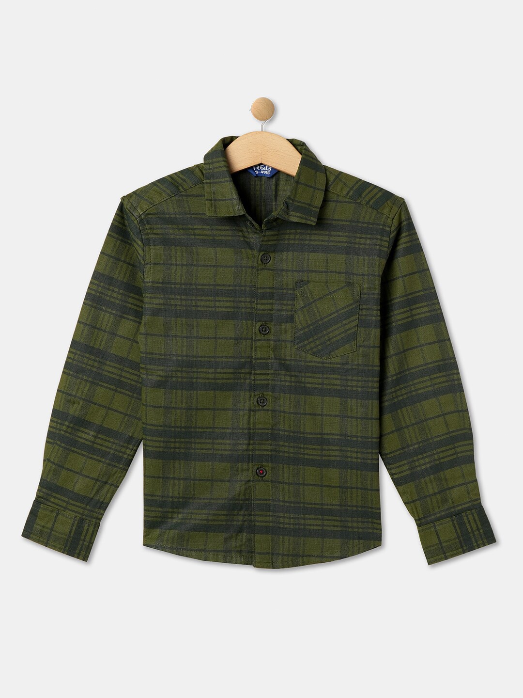 

R&B Boys Tartan Checked Cotton Casual Shirt, Olive