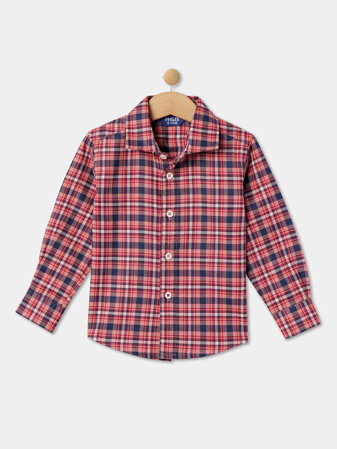 

R&B Boys Tartan Opaque Checked Cotton Casual Shirt, Pink