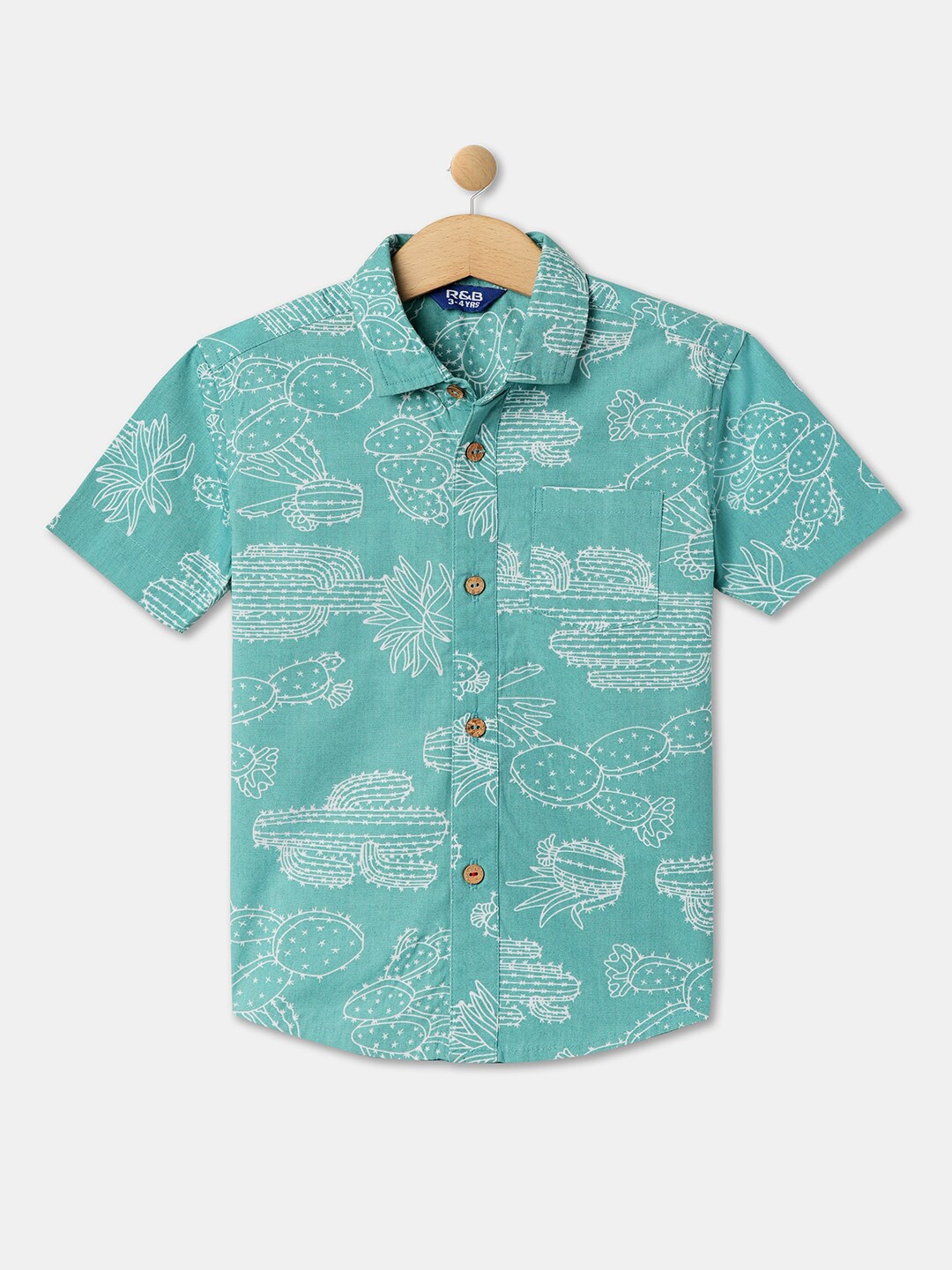 

R&B Boys Conversational Printed Cotton Casual Shirt, Blue