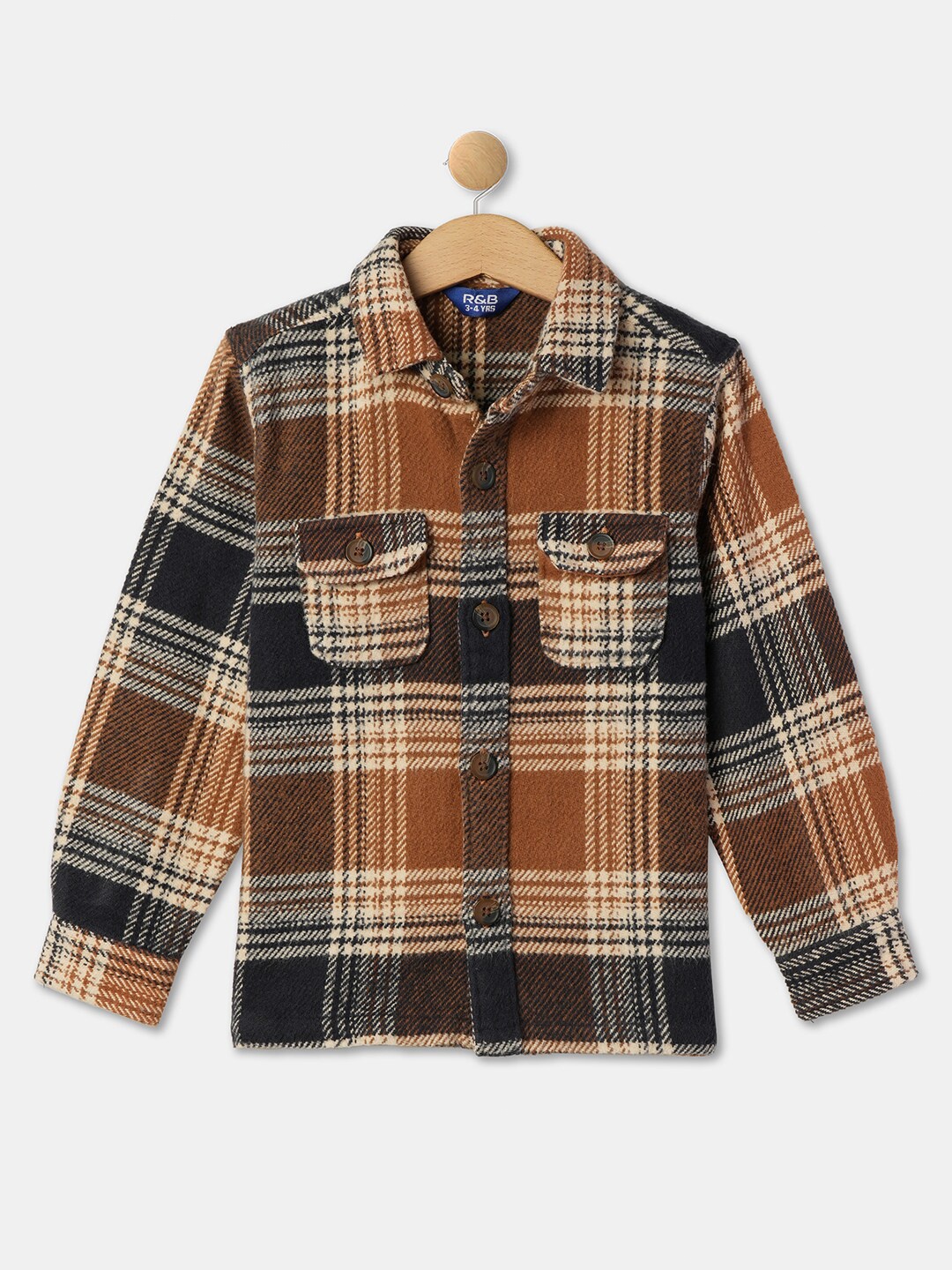 

R&B Boys Checked Cotton Casual Shirt, Brown