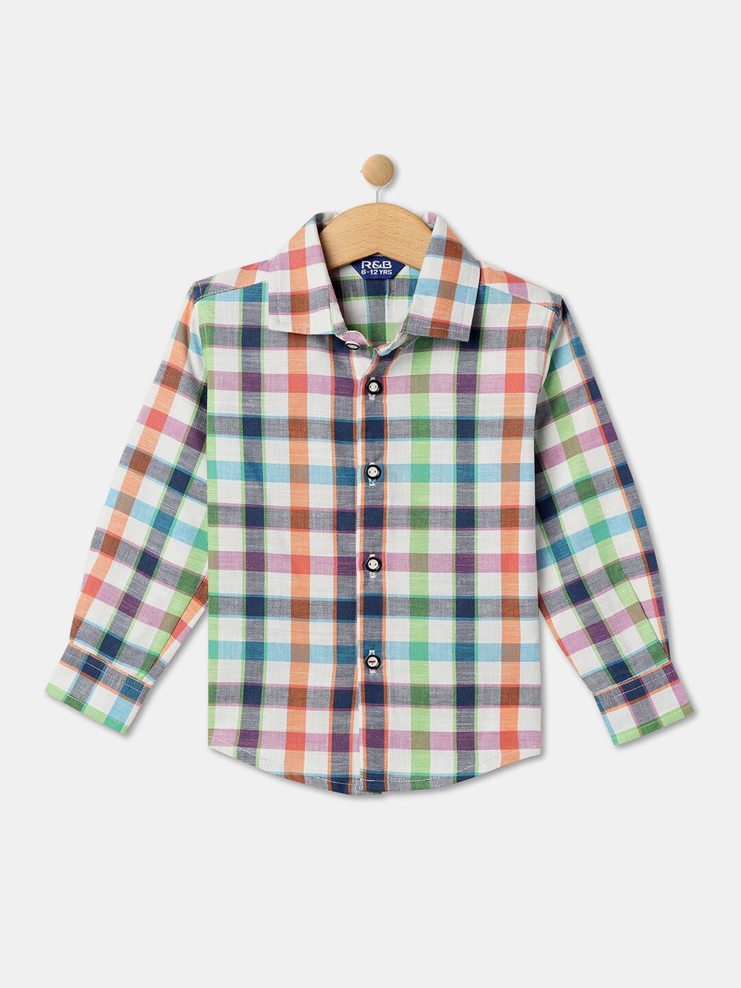 

R&B Boys Checked Cotton Casual Shirt, White