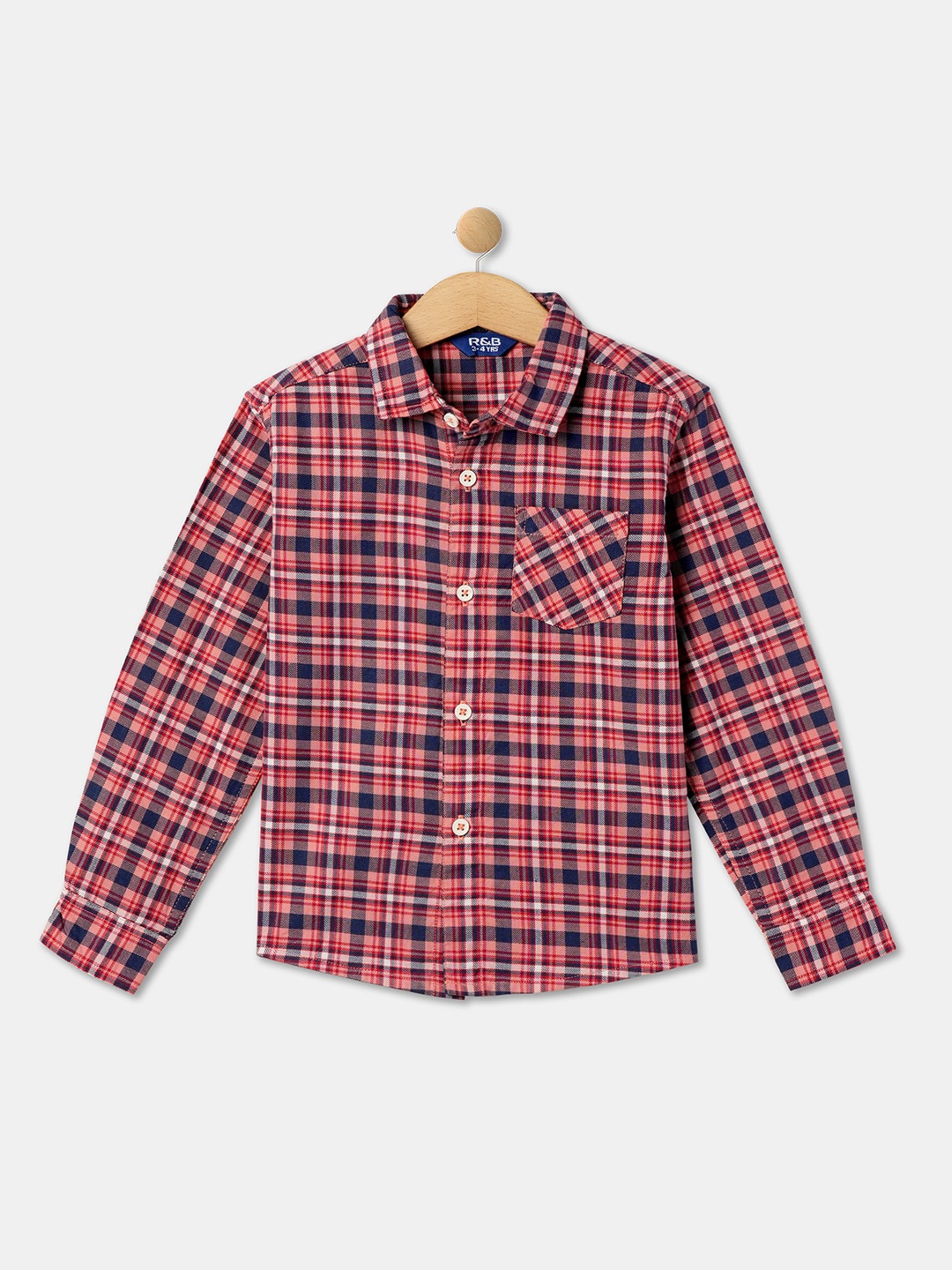 

R&B Boys Checked Cotton Casual Shirt, Pink