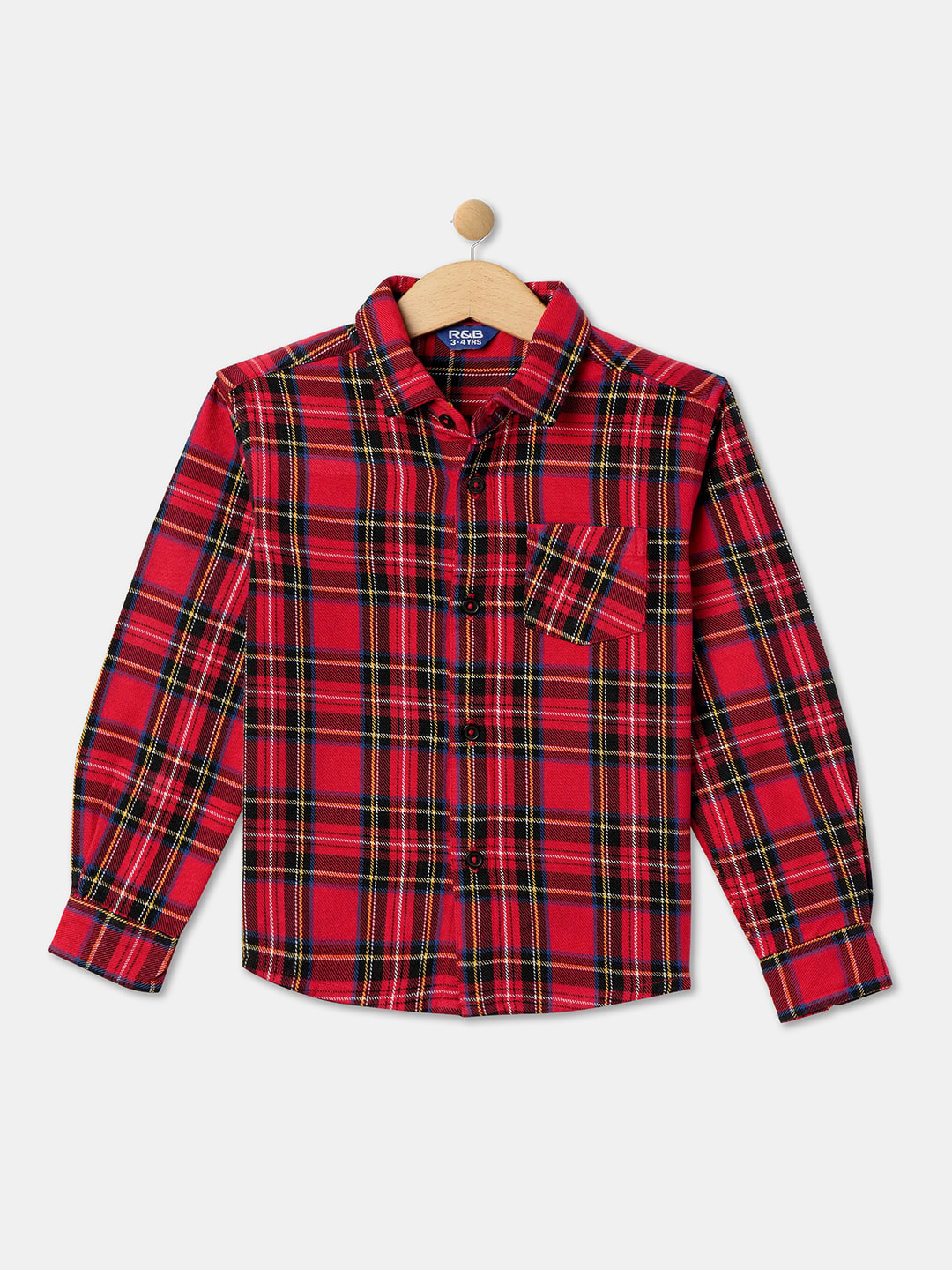 

R&B Boys Tartan Checked Cotton Casual Shirt, Red