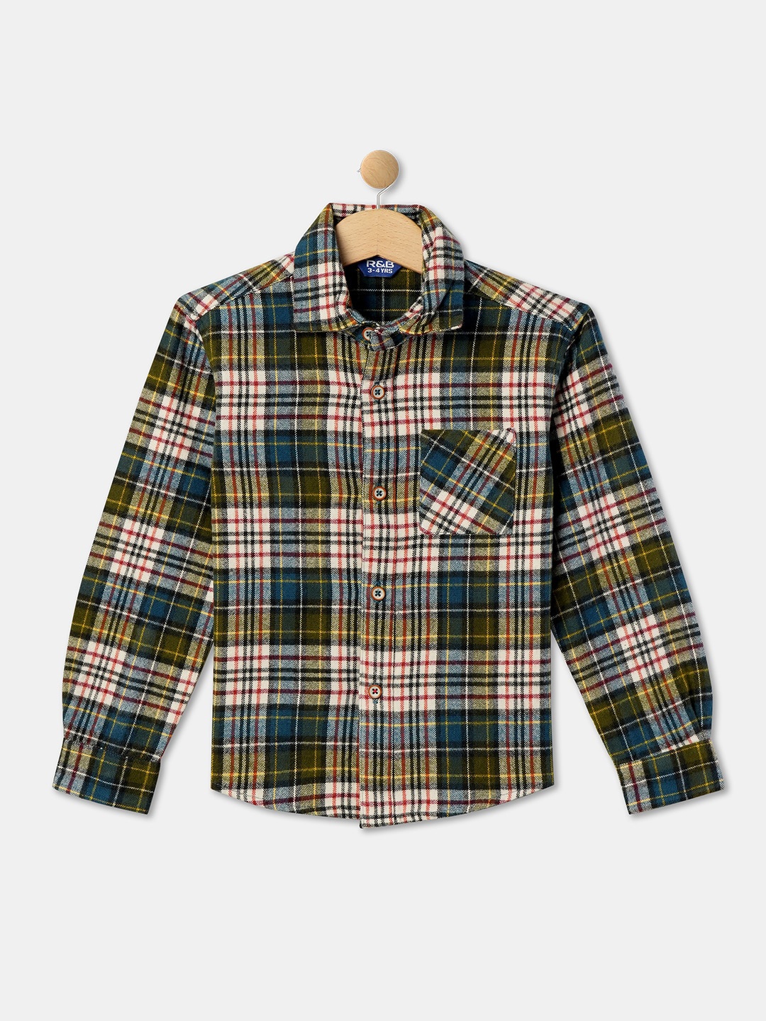 

R&B Boys Tartan Checked Cotton Casual Shirt, Green
