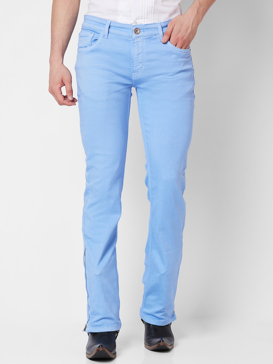 

mode de base Men Bootcut Mid-Rise Cotton Jeans, Blue