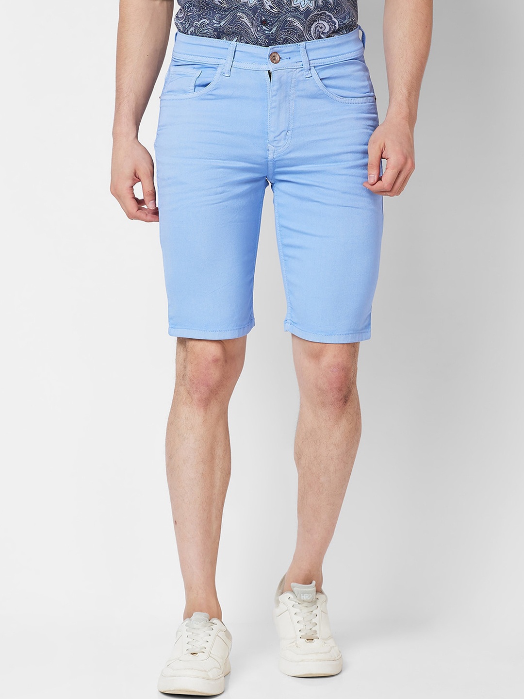 

mode de base Men Slim Fit Low-Rise Denim Shorts, Blue