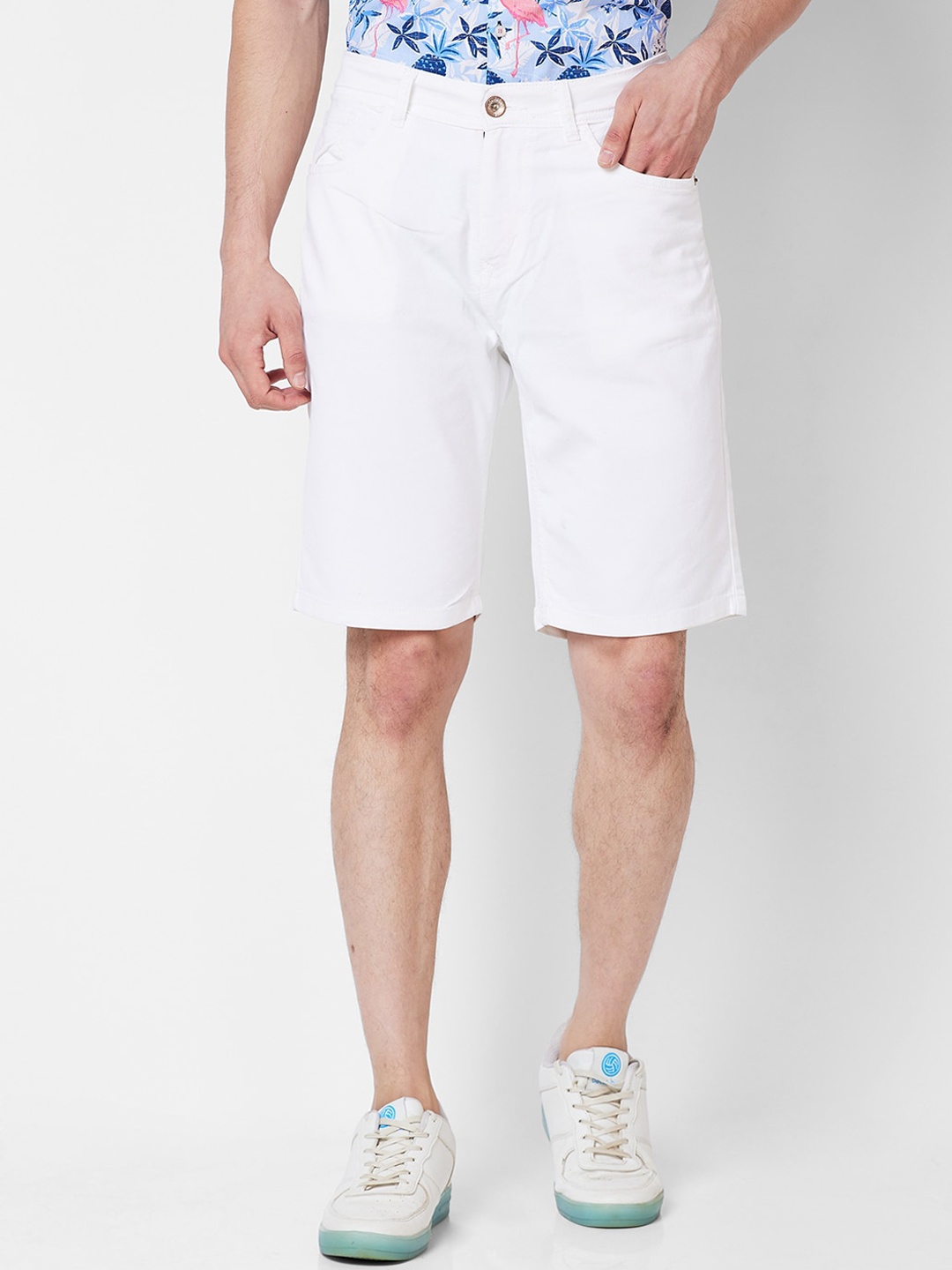 

mode de base Men Slim Fit Low-Rise Denim Shorts, White