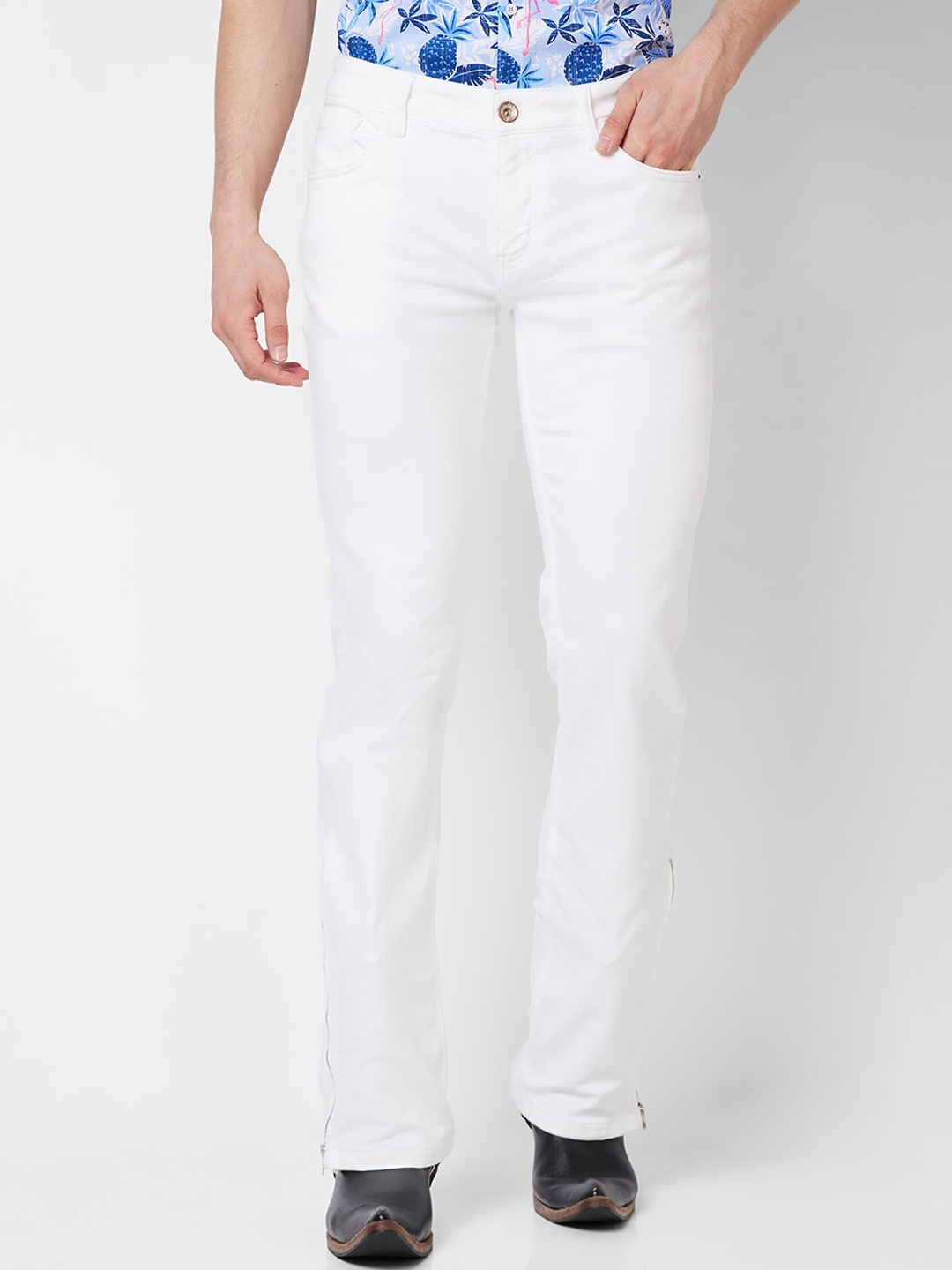

mode de base Men Bootcut Mid-Rise Cotton Jeans, White