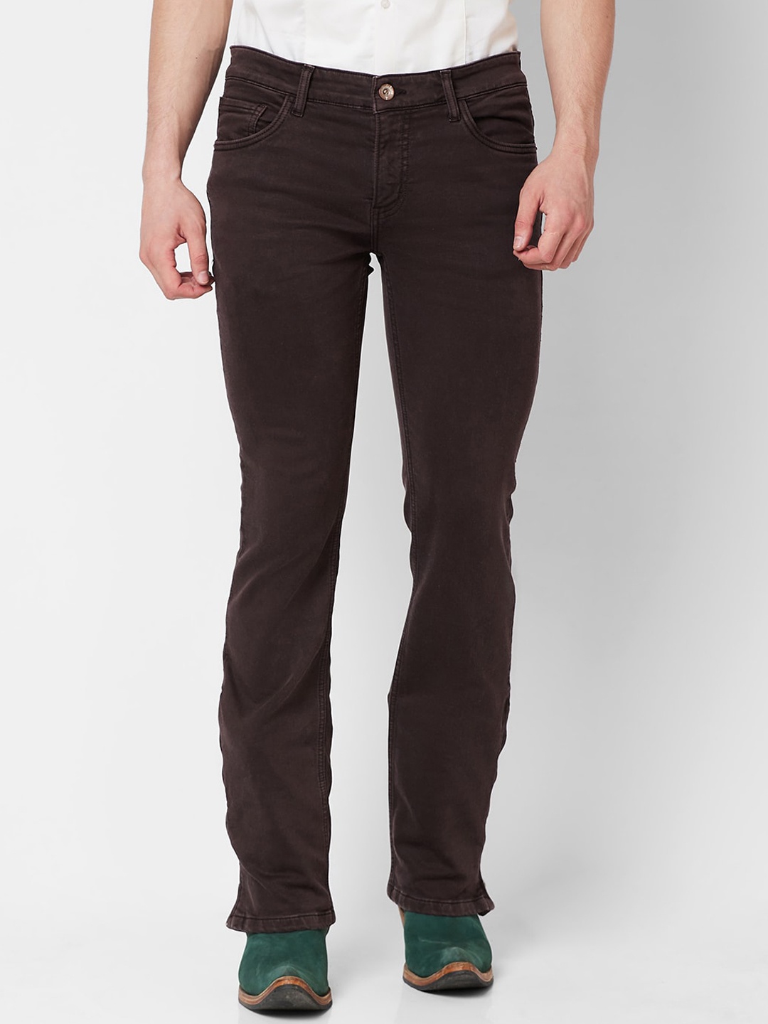 

mode de base Men Bootcut Mid-Rise Cotton Jeans, Brown