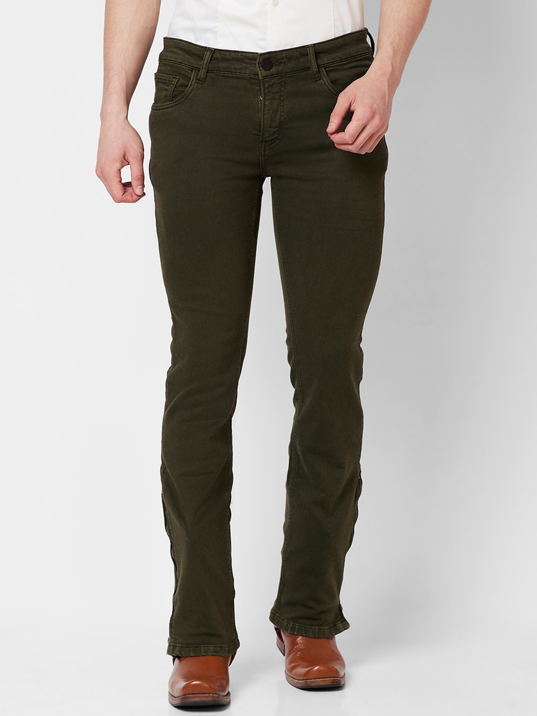 

mode de base Men Bootcut Mid-Rise Cotton Jeans, Olive
