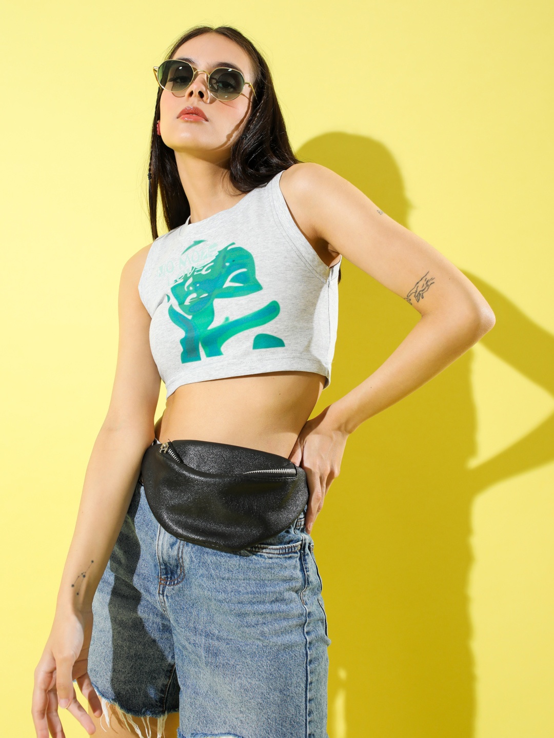 

Stylecast X Hersheinbox Abstract Print Cotton Crop Top, Grey melange