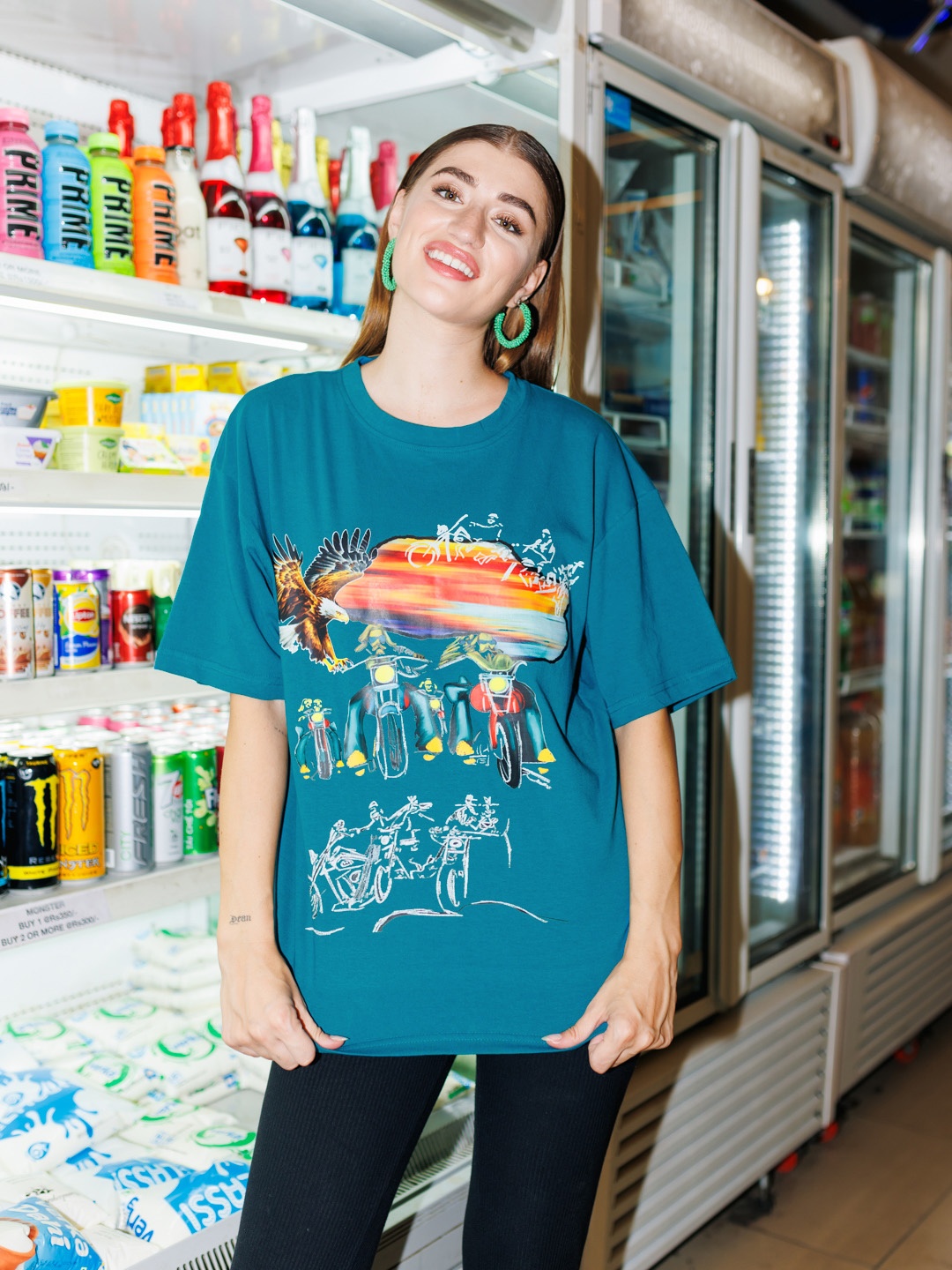 

Stylecast X Hersheinbox Printed Pure Cotton Boxy T-shirt, Teal