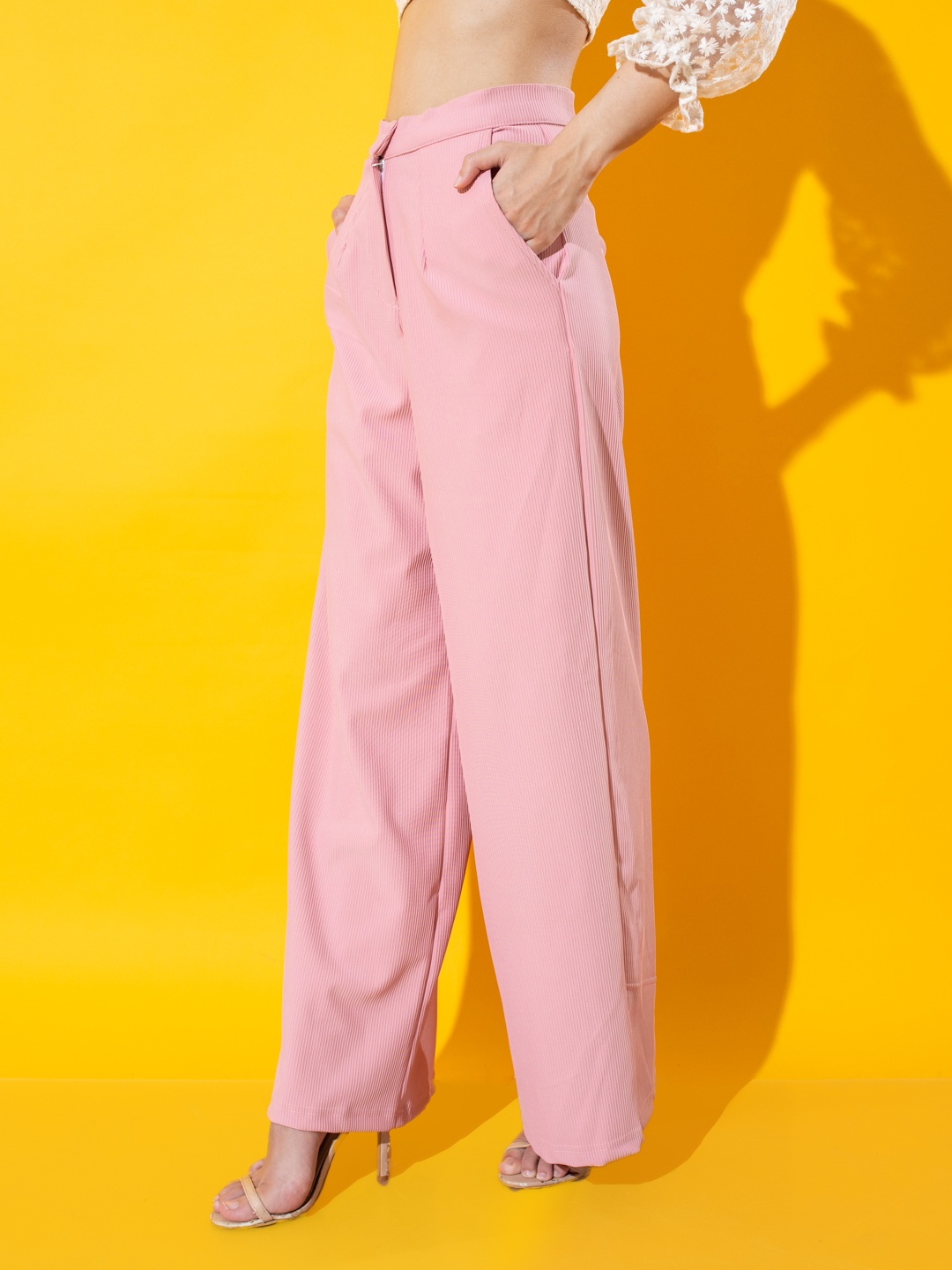 

Stylecast X Hersheinbox Women Flared Pleated Trousers, Pink