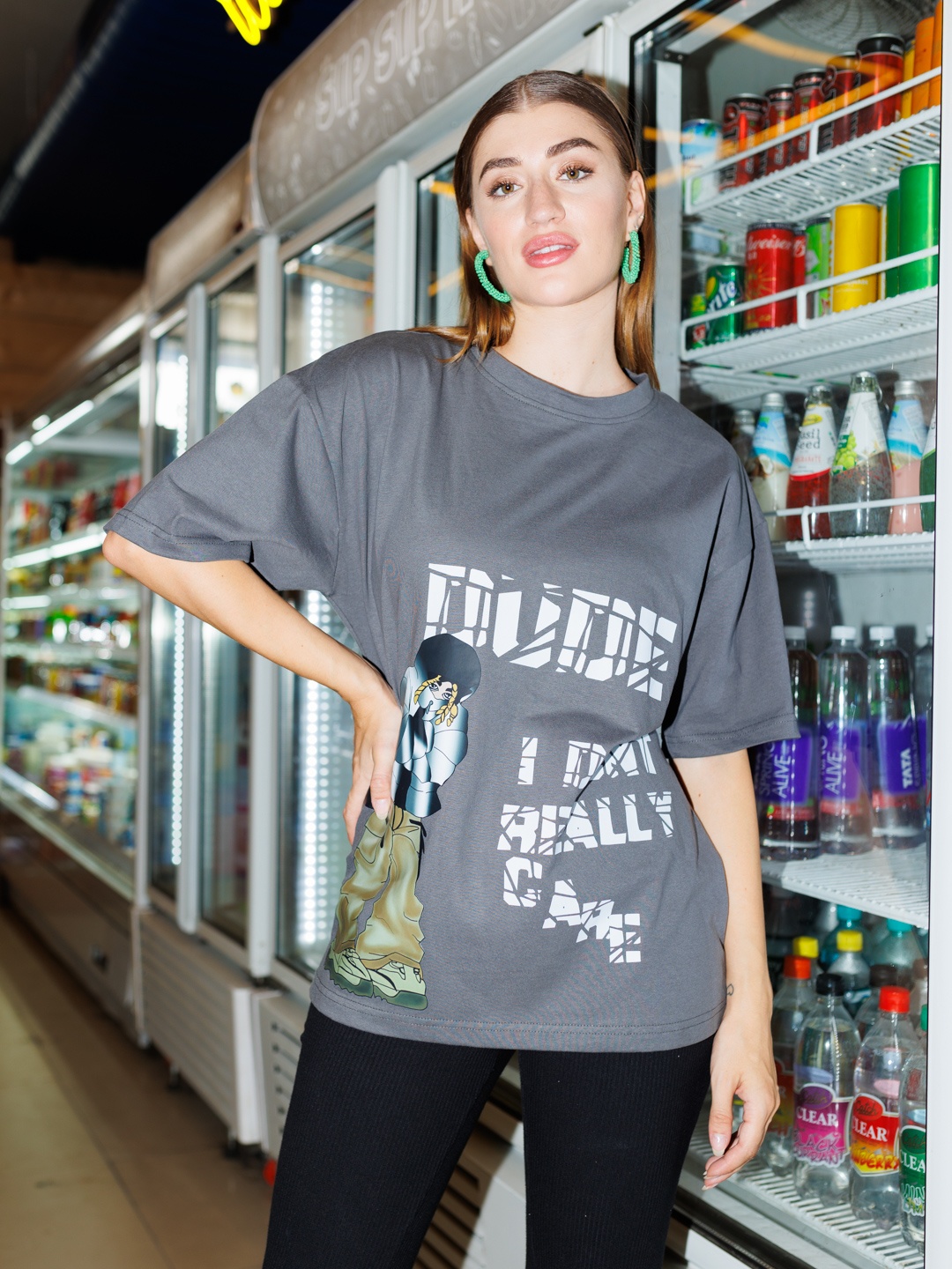 

Stylecast X Hersheinbox Printed Pure Cotton Boxy T-shirt, Grey