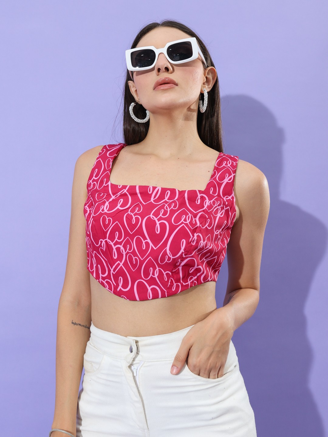 

Stylecast X Hersheinbox Graphic Printed Sleeveless Crop Top, Fuchsia
