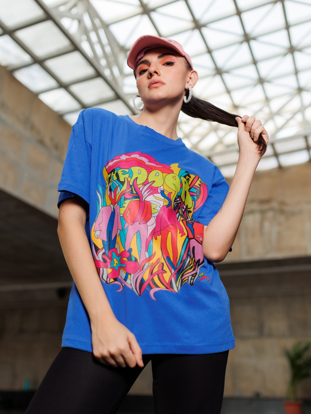 

Stylecast X Hersheinbox Printed Drop-Shoulder Sleeves Boxy Cotton T-shirt, Blue