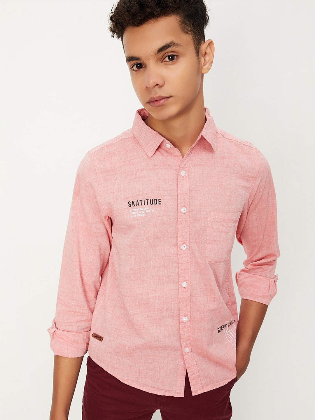 

max Boys Opaque Pure Cotton Casual Shirt, Coral