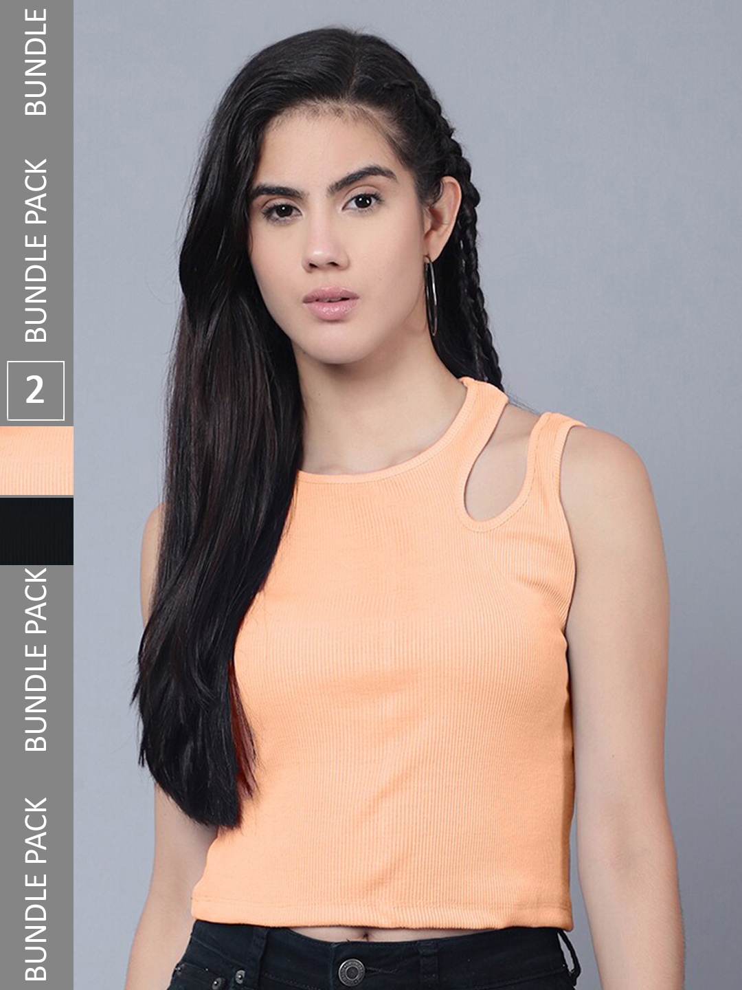 

Boleem Pack Of 2 Cut-Out Cotton Crop Tops, Black