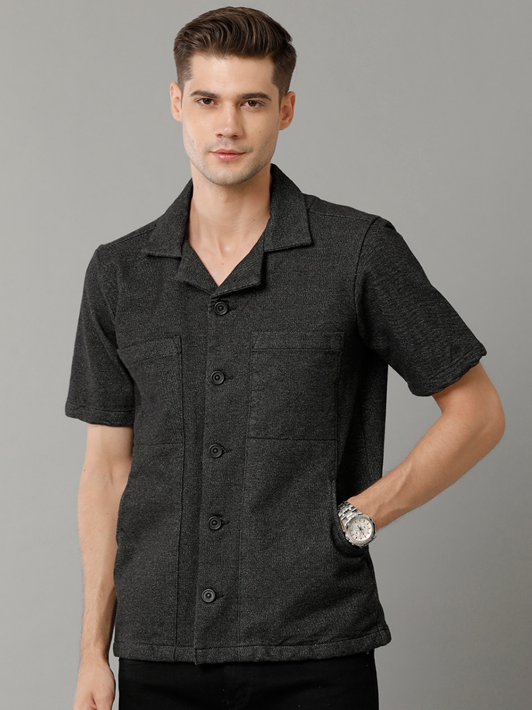 

Voi Jeans Spread Collar Shacket, Black