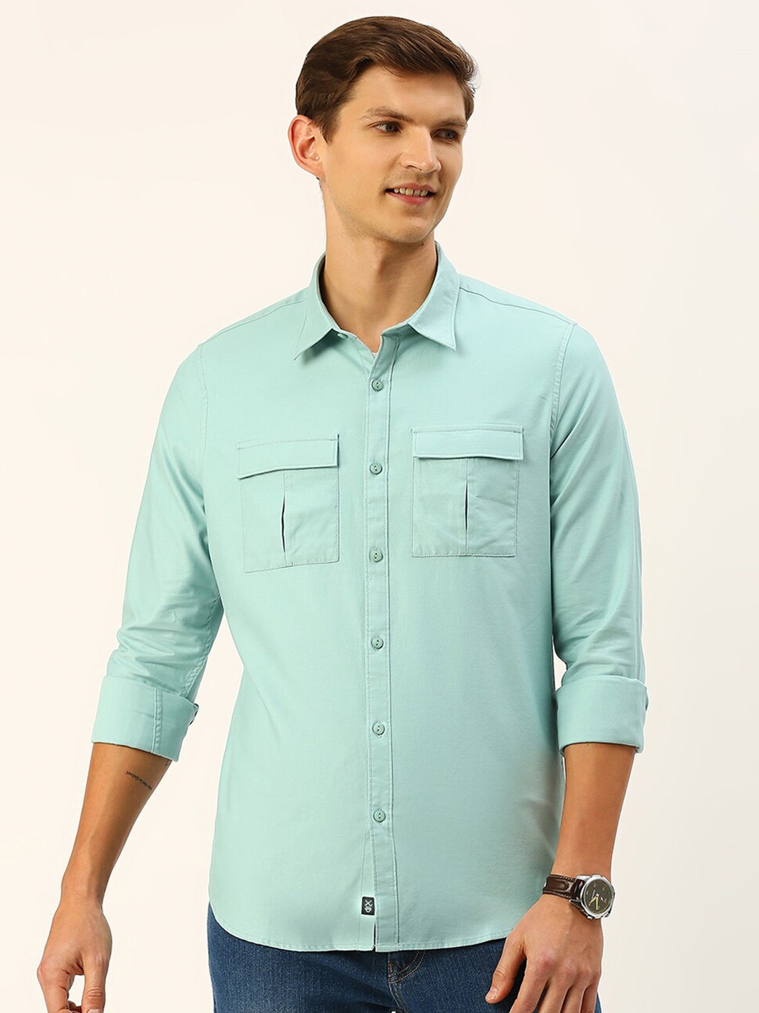 

Thomas Scott Cotton Twill Classic Slim Fit Opaque Casual Shirt, Green