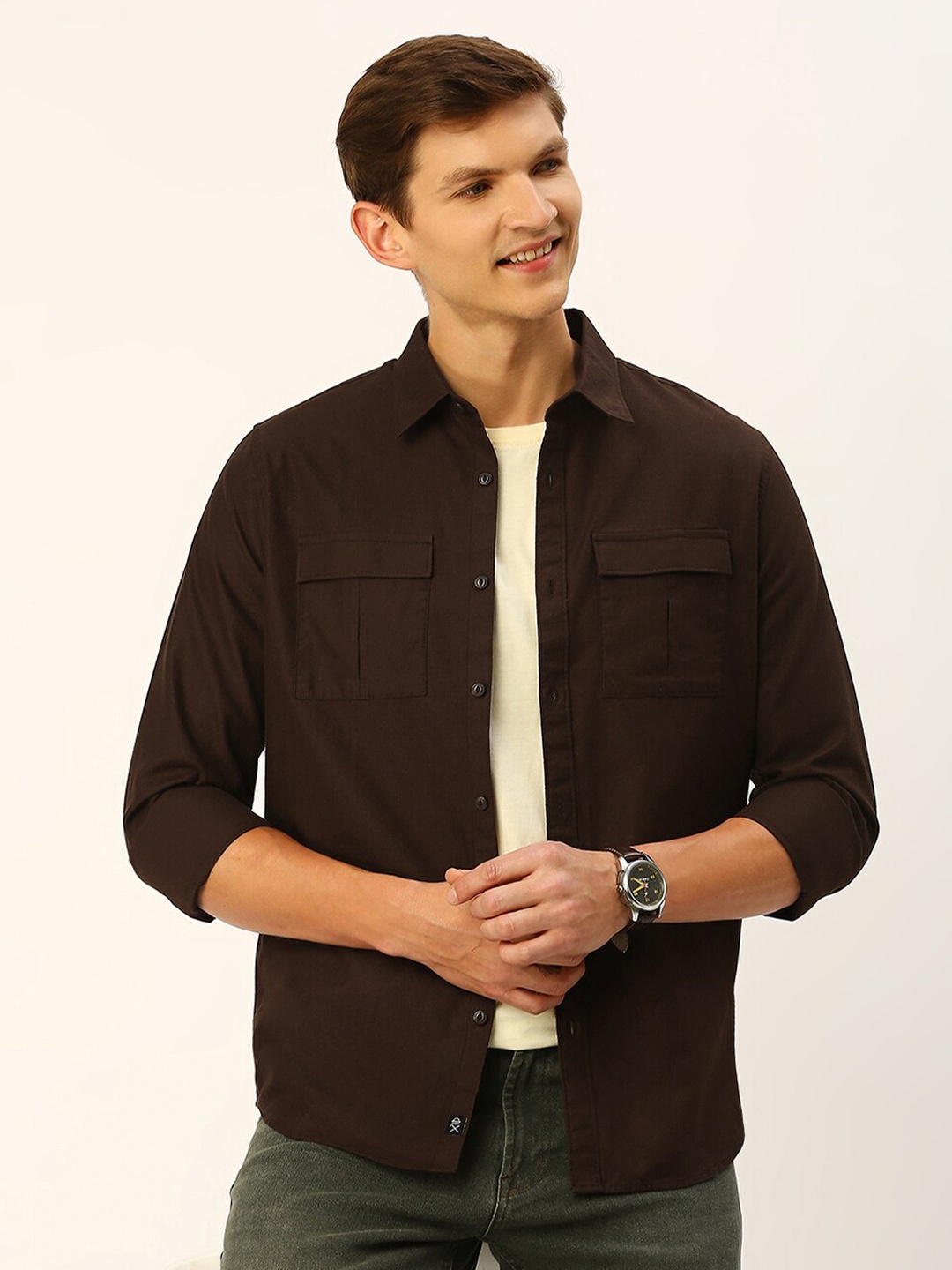 

Thomas Scott Classic Slim Fit Twill Weave Pure Cotton Casual Shirt, Coffee brown