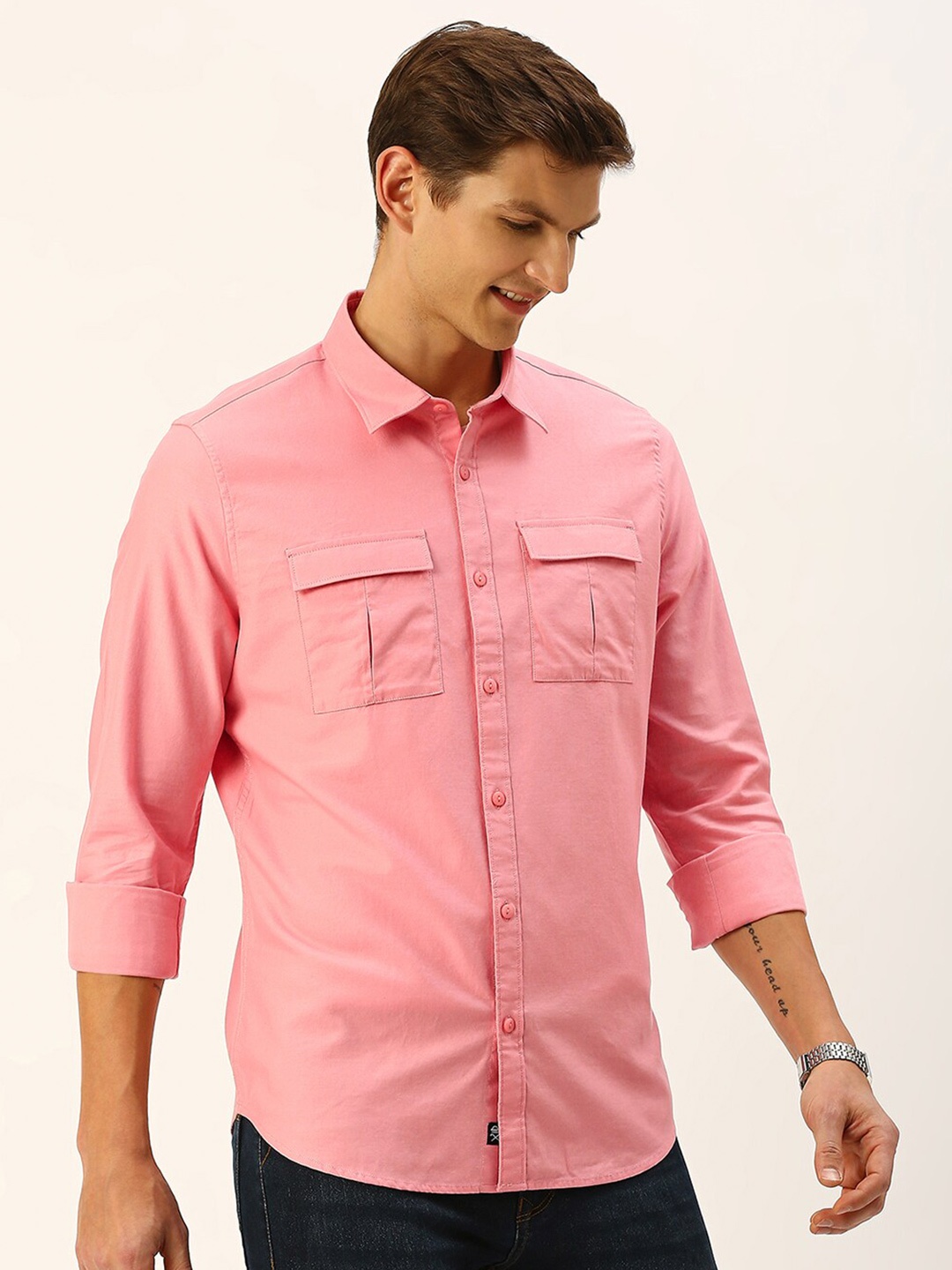 

Thomas Scott Classic Slim Fit Twill Weave Pure Cotton Casual Shirt, Peach