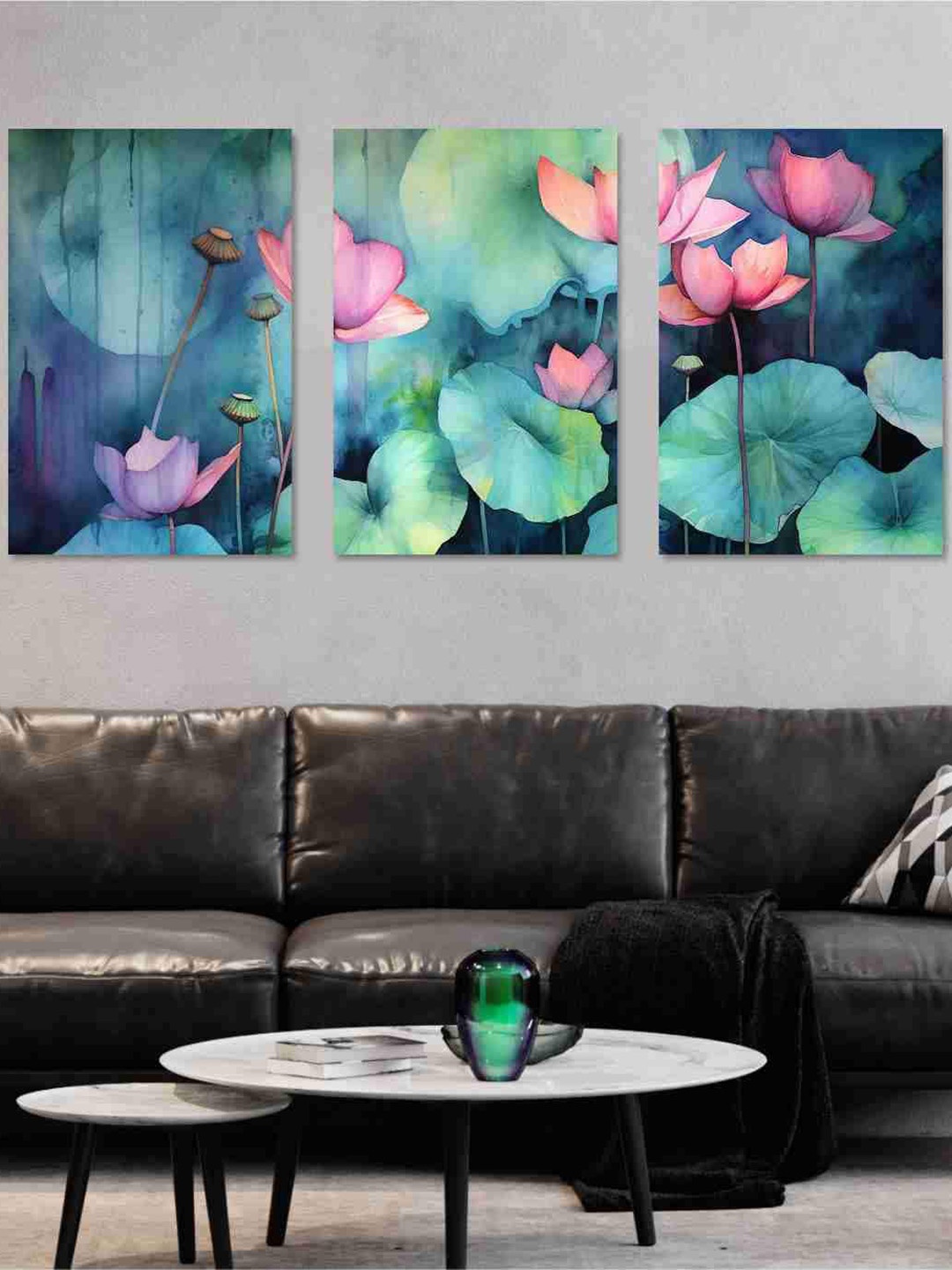 

SAF Pink & Green 3 Pieces Floral Painted Canvas Wall Art