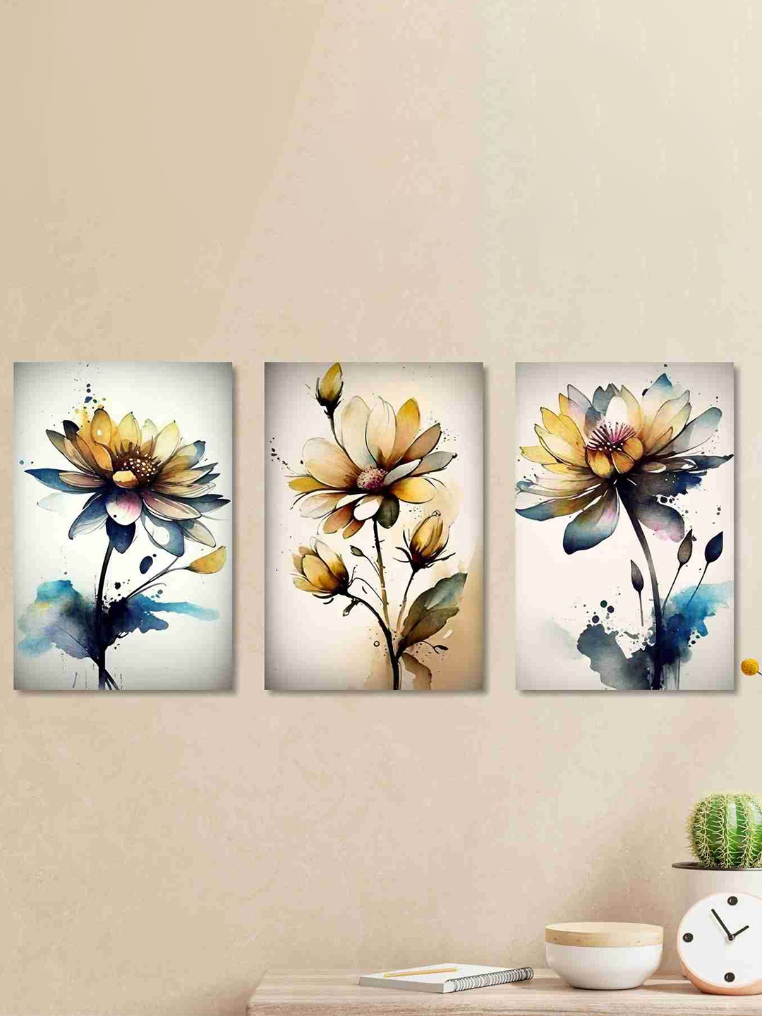 

SAF 3 Pcs White & Yellow Floral Painting Canvas Wall Art
