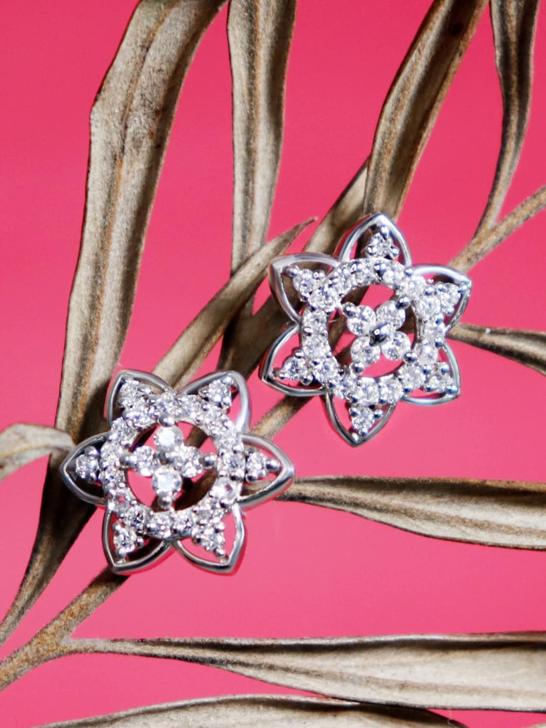 

Zarkan Sterling Silver Rhodium-Plated American Diamond Studs Earrings