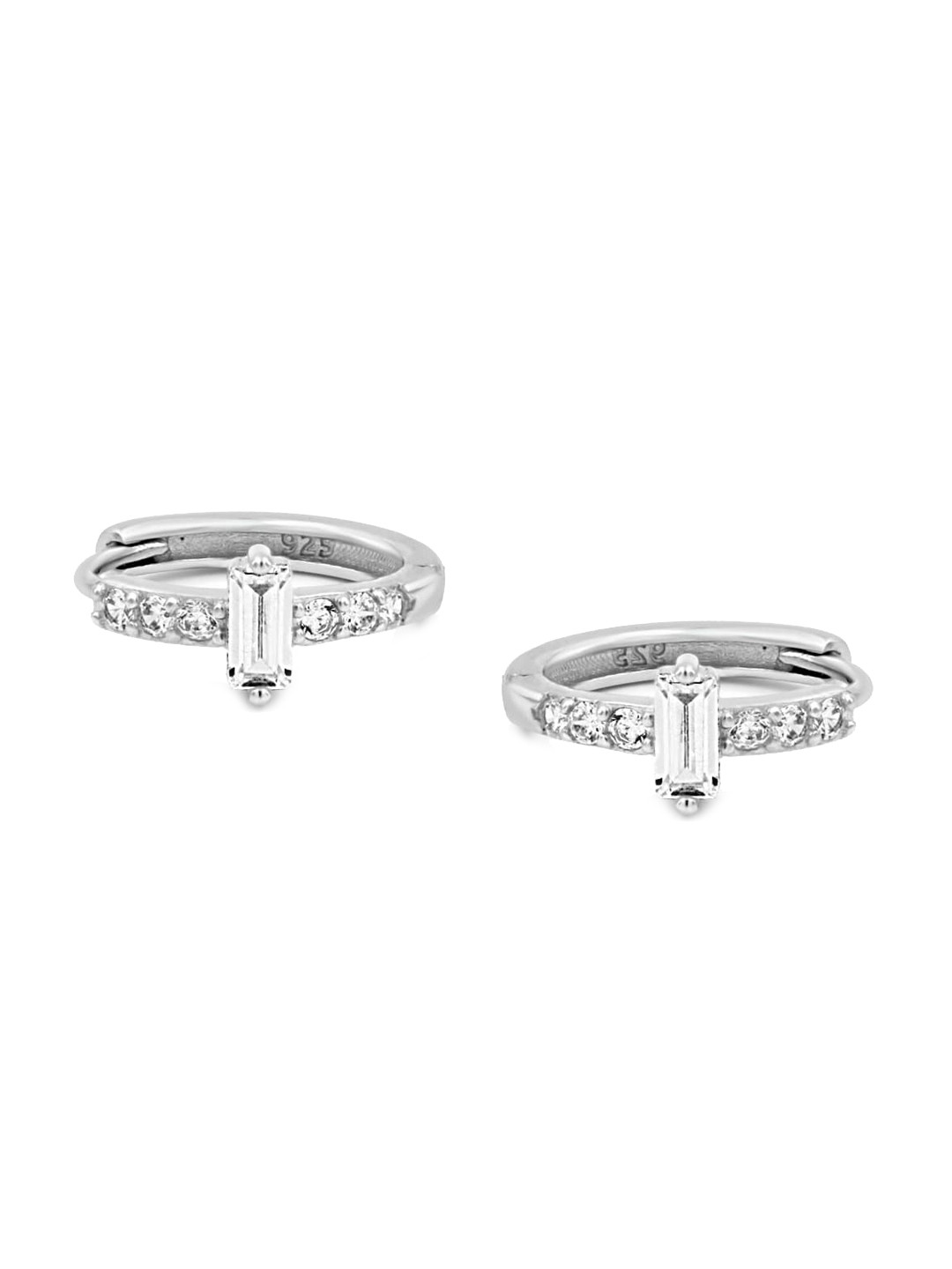 

Zarkan Rhodium-Plated AD-Studded Contemporary Hoop Earrings, Silver