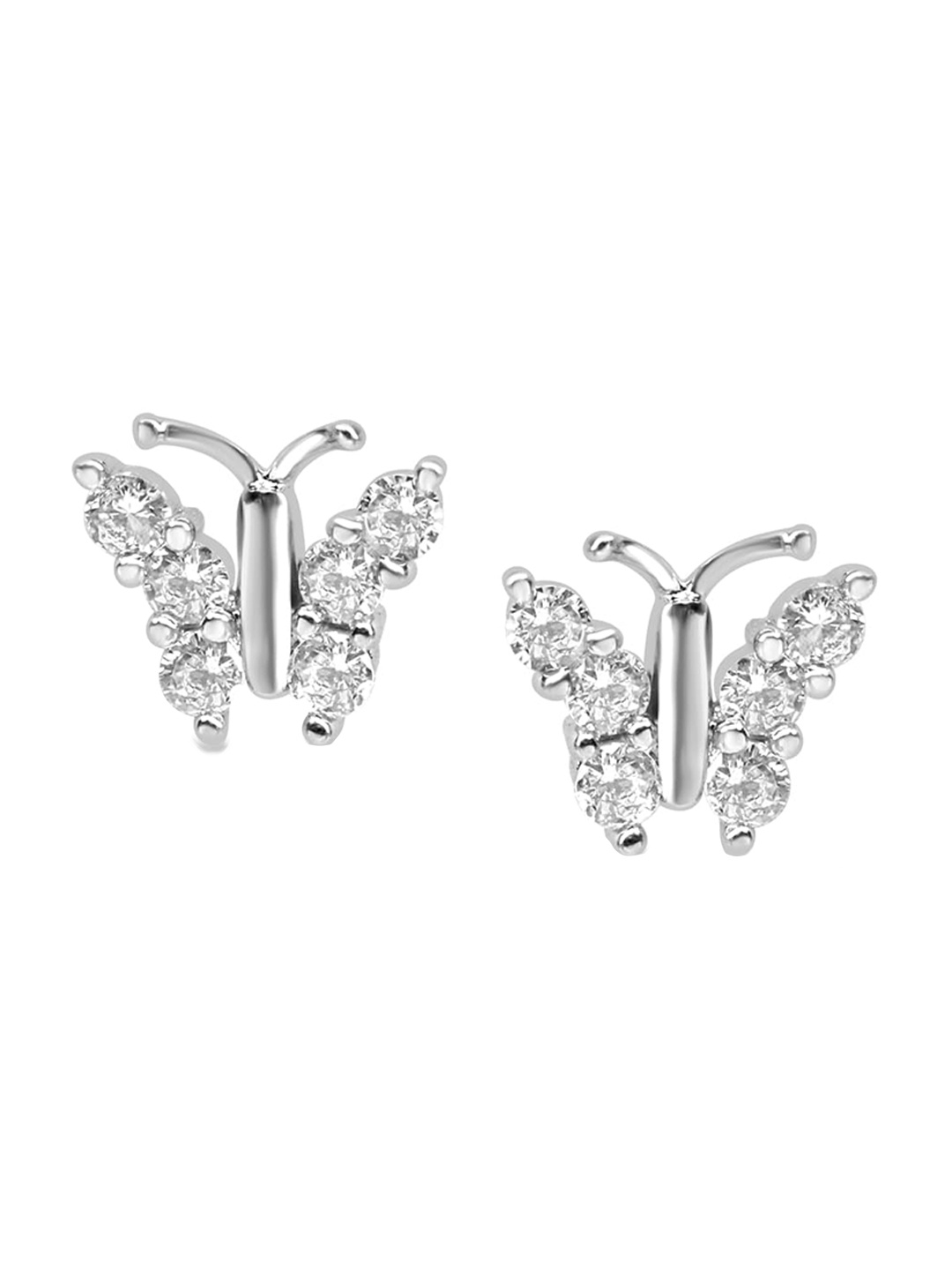 

Zarkan Rhodium-Plated AD-Studded Contemporary Studs Earrings, Silver