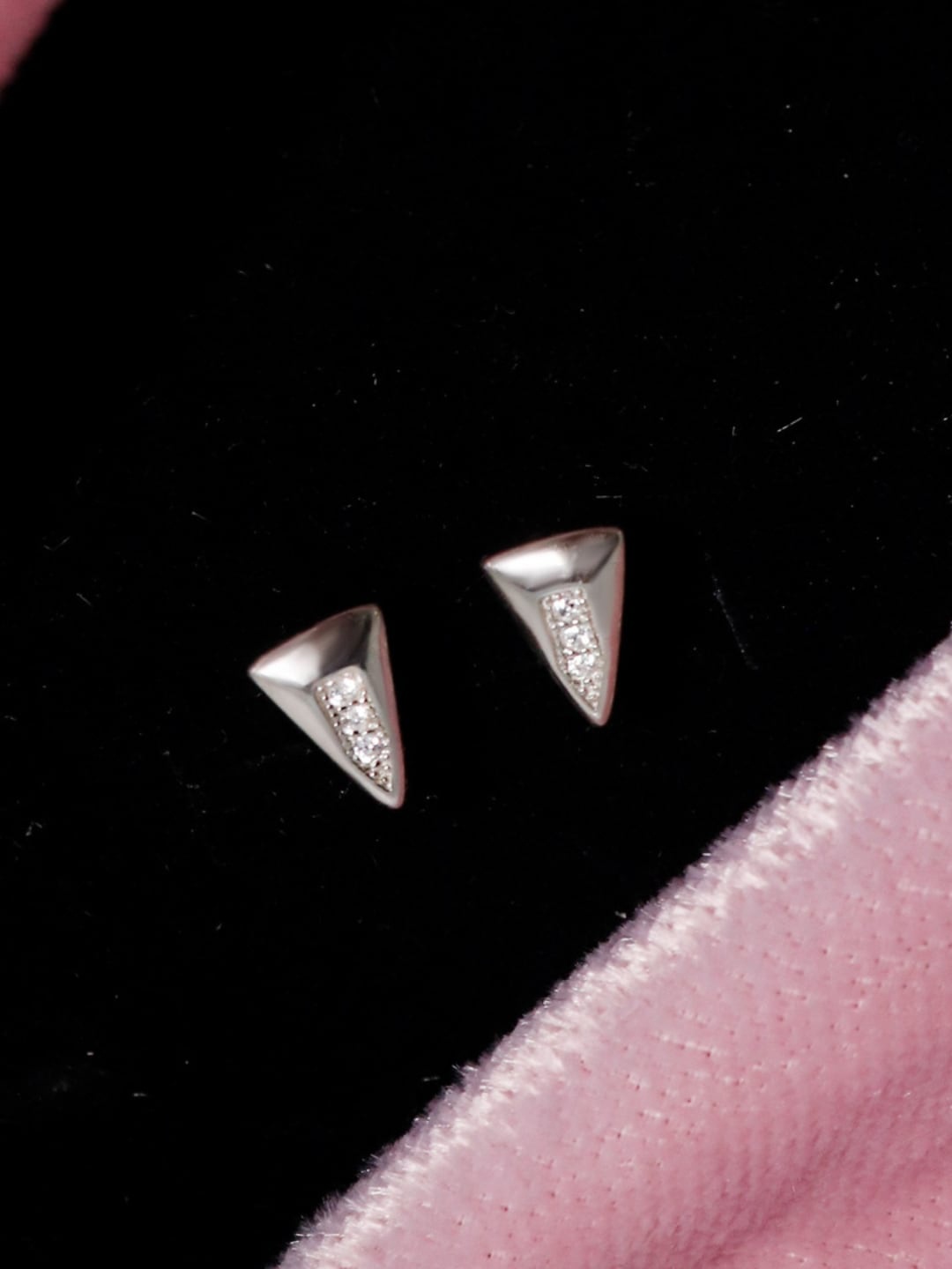 

Zarkan Rhodium-Plated AD-Studded Triangular Studs Earrings, Silver