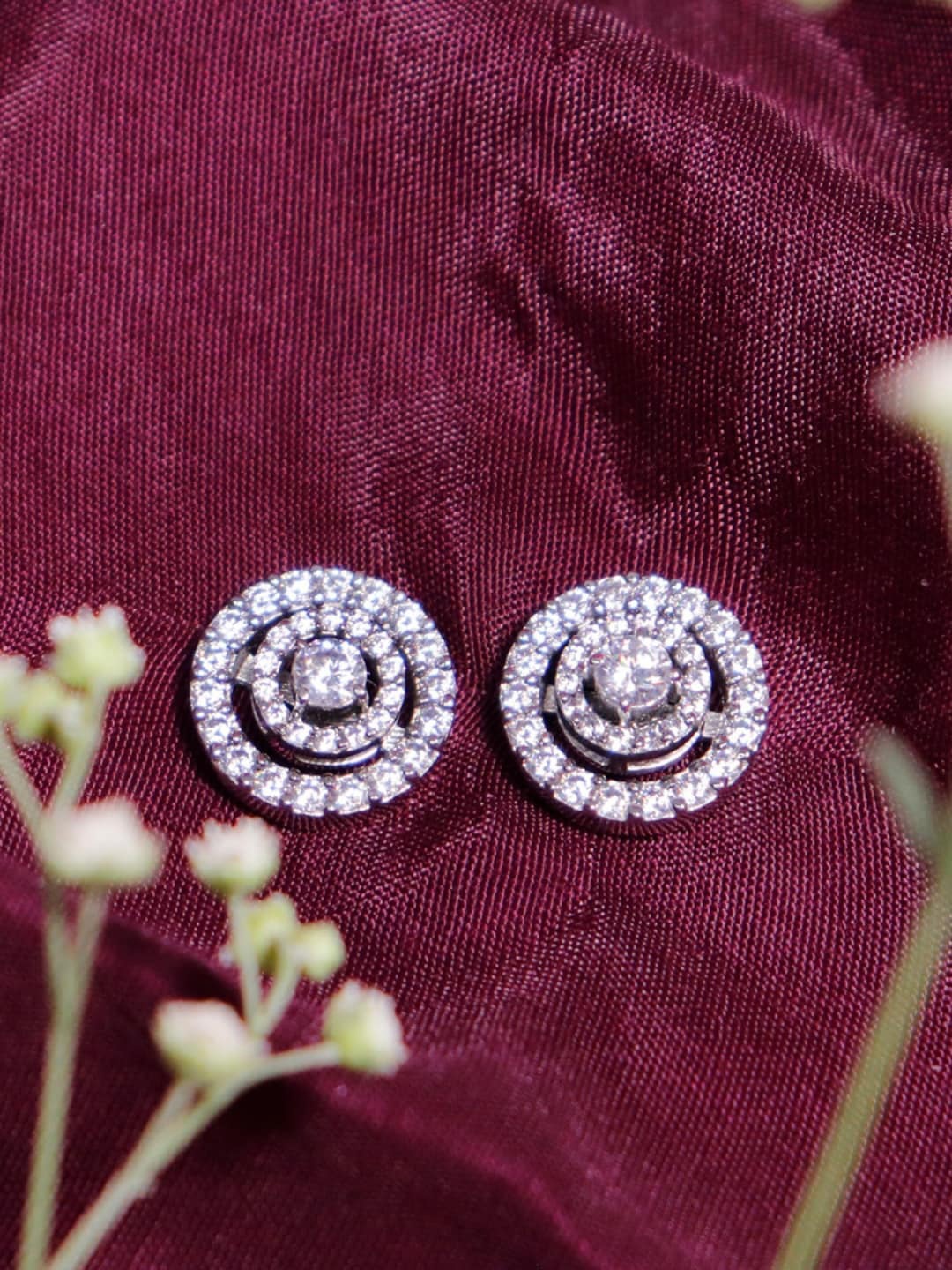 

Zarkan Rhodium-Plated American Diamond 925 Sterling Silver Stud Earrings