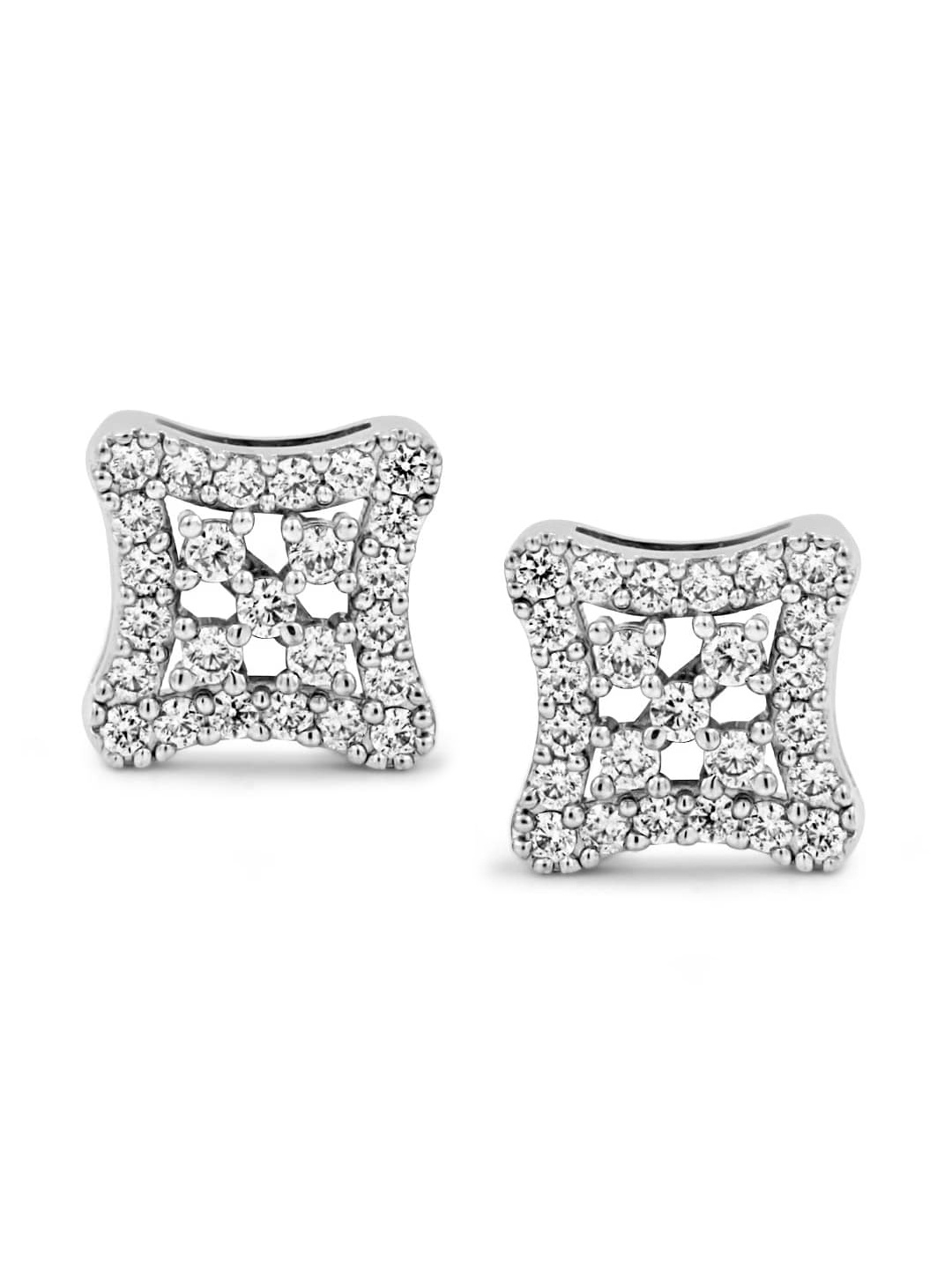

Zarkan Rhodium-Plated AD-Studded Contemporary Studs Earrings, Silver